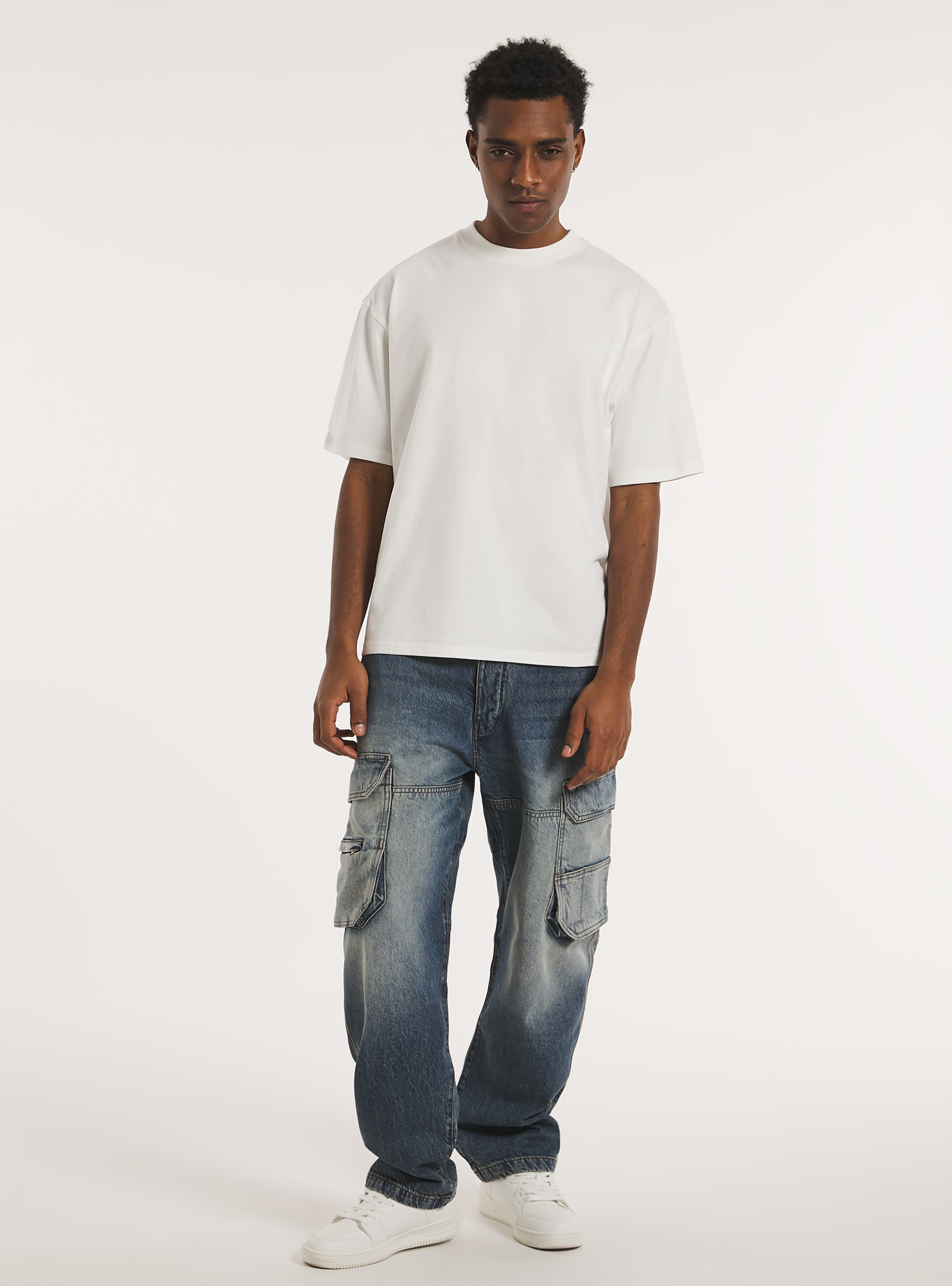 Jeans cargo multipocket relaxed fit, D003 MEDIUM BLUE