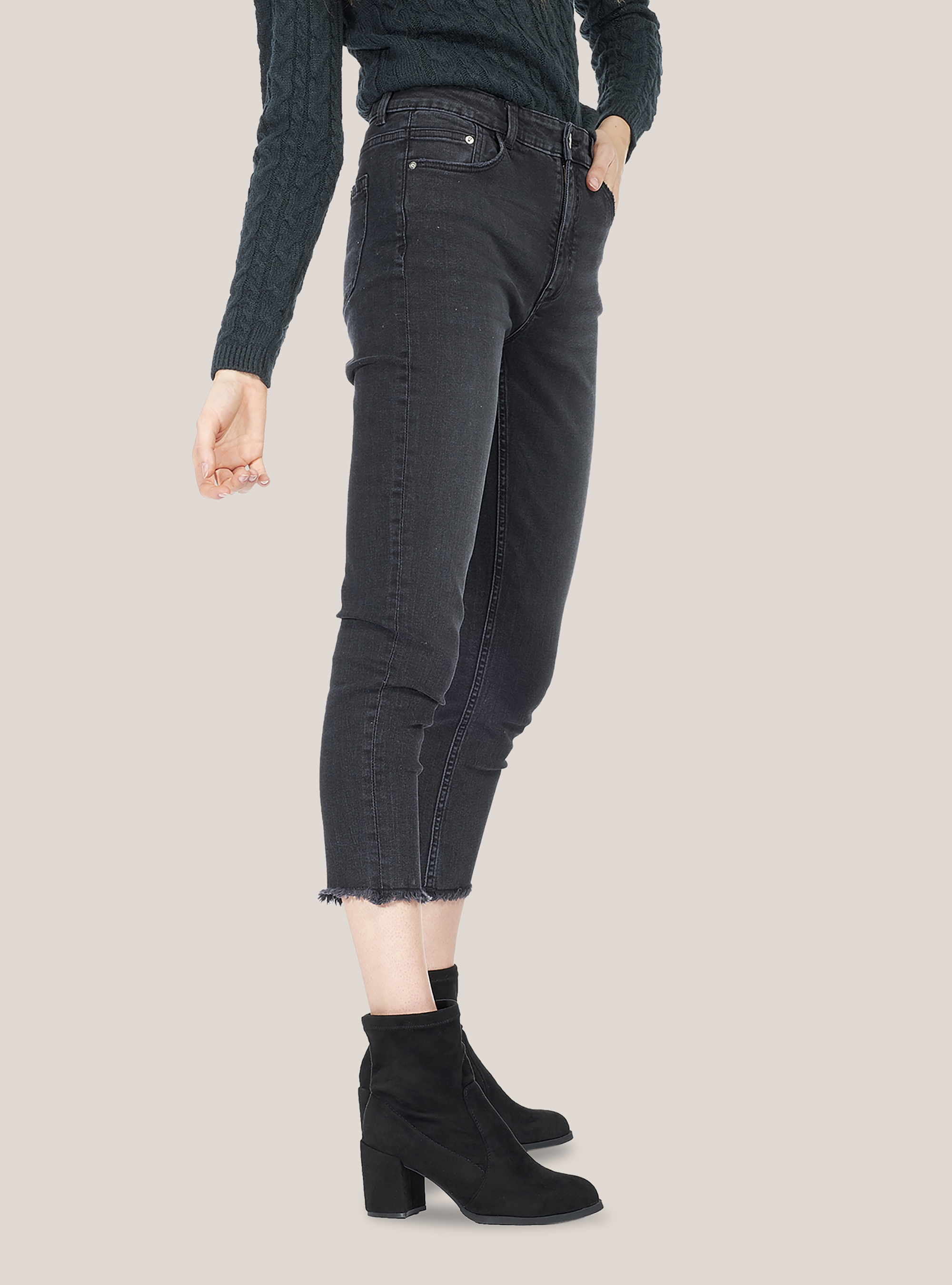 Skinny-Fit-Jeans mit hoher Taille, C101 BLACK