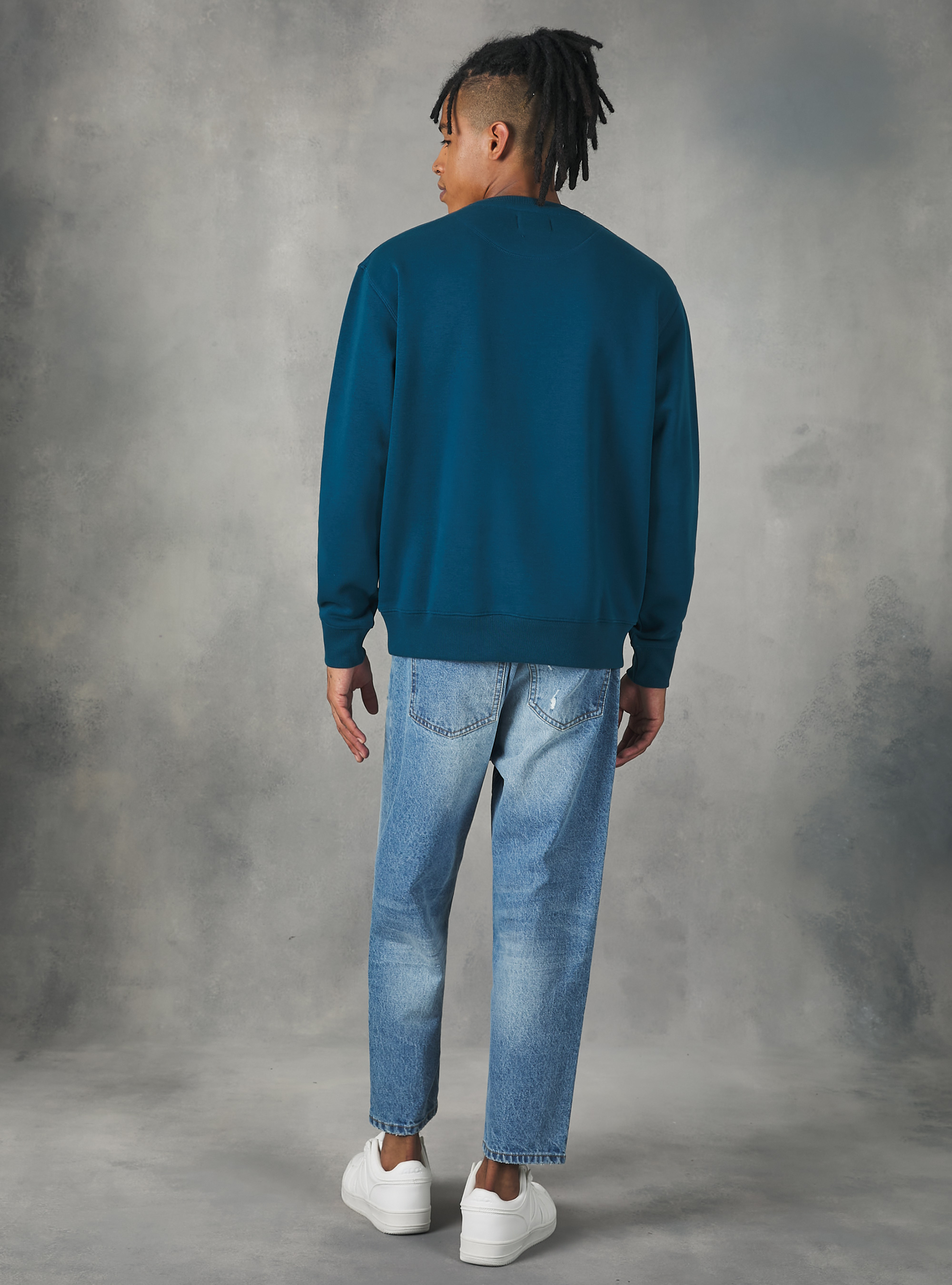 Sudadera de cuello redondo de color liso, OB2 BLUE OIL MED.