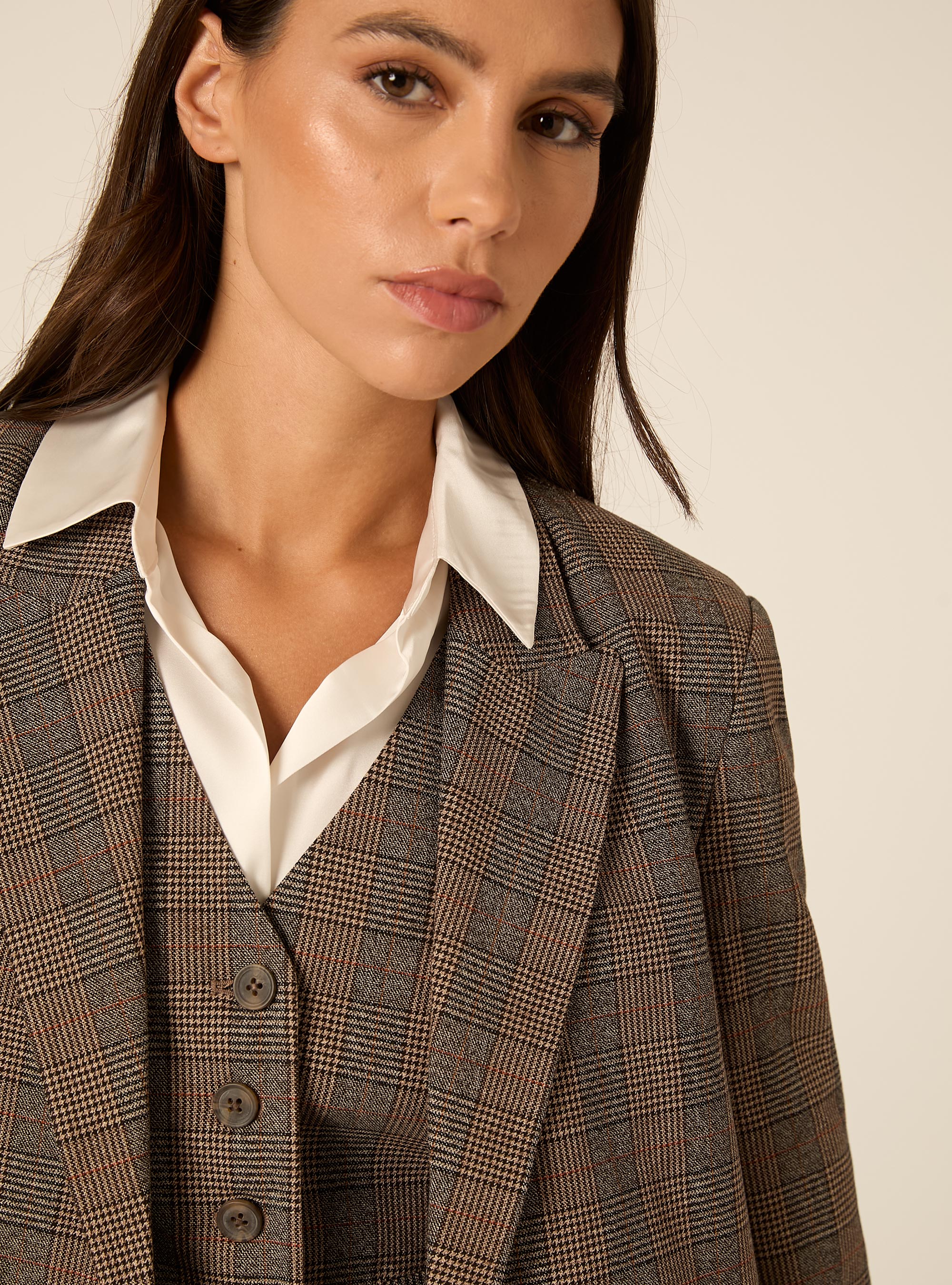 Blazer largo sastre con microestampado, BG1 BEIGE DARK