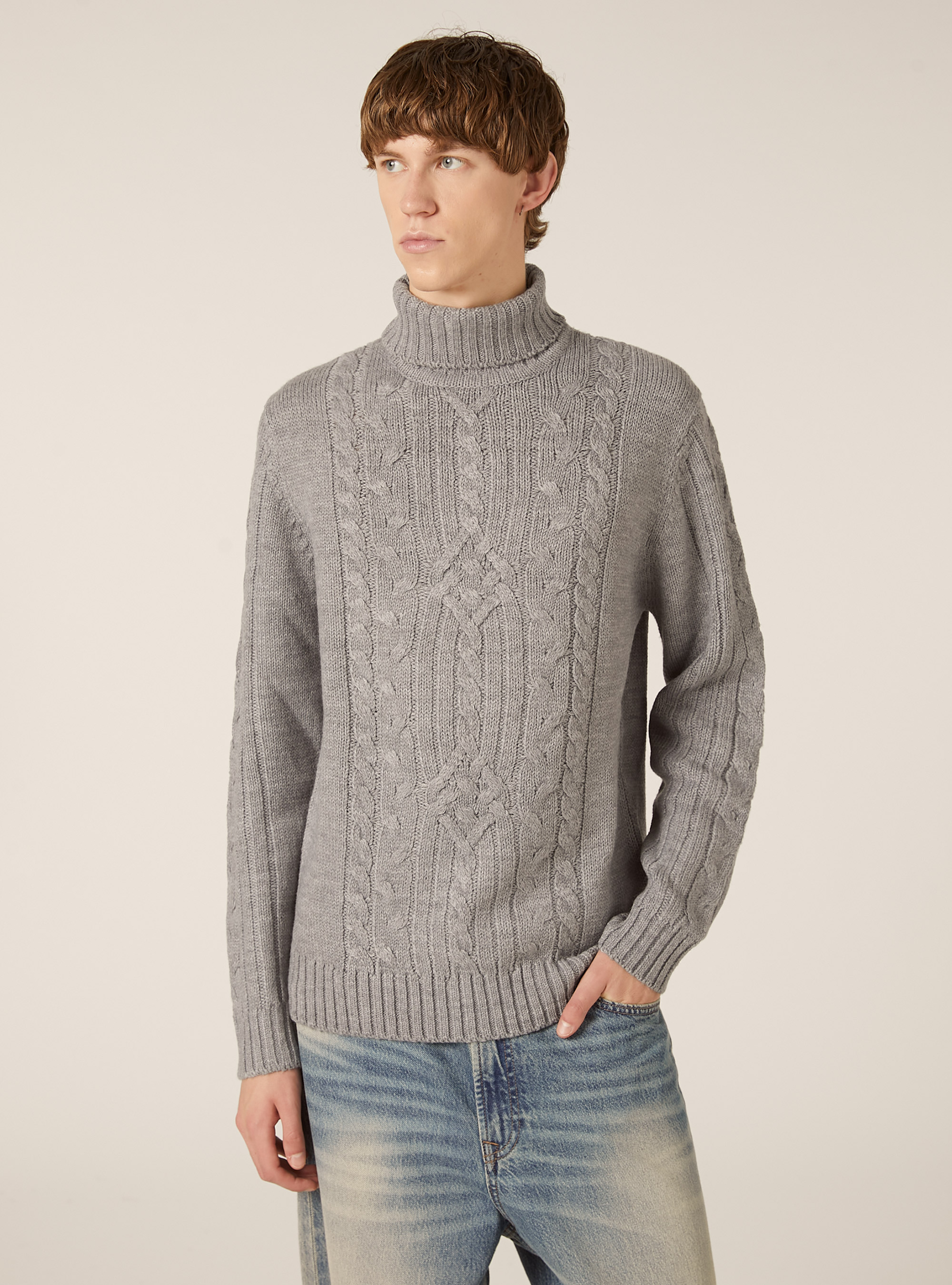 Maglione collo alto, MGY3 GREY MEL LIGHT