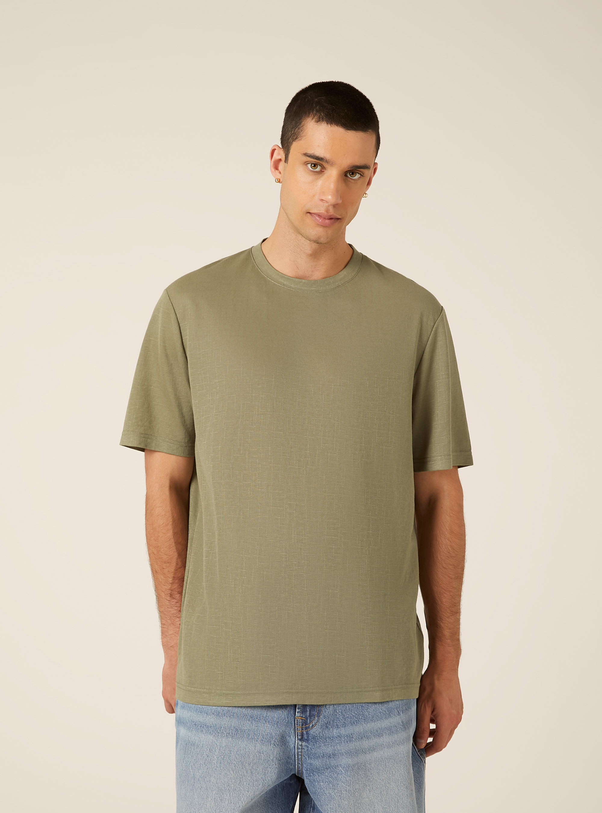 Boxy Fit Textured T-Shirt, KY2 KAKY MEDIUM