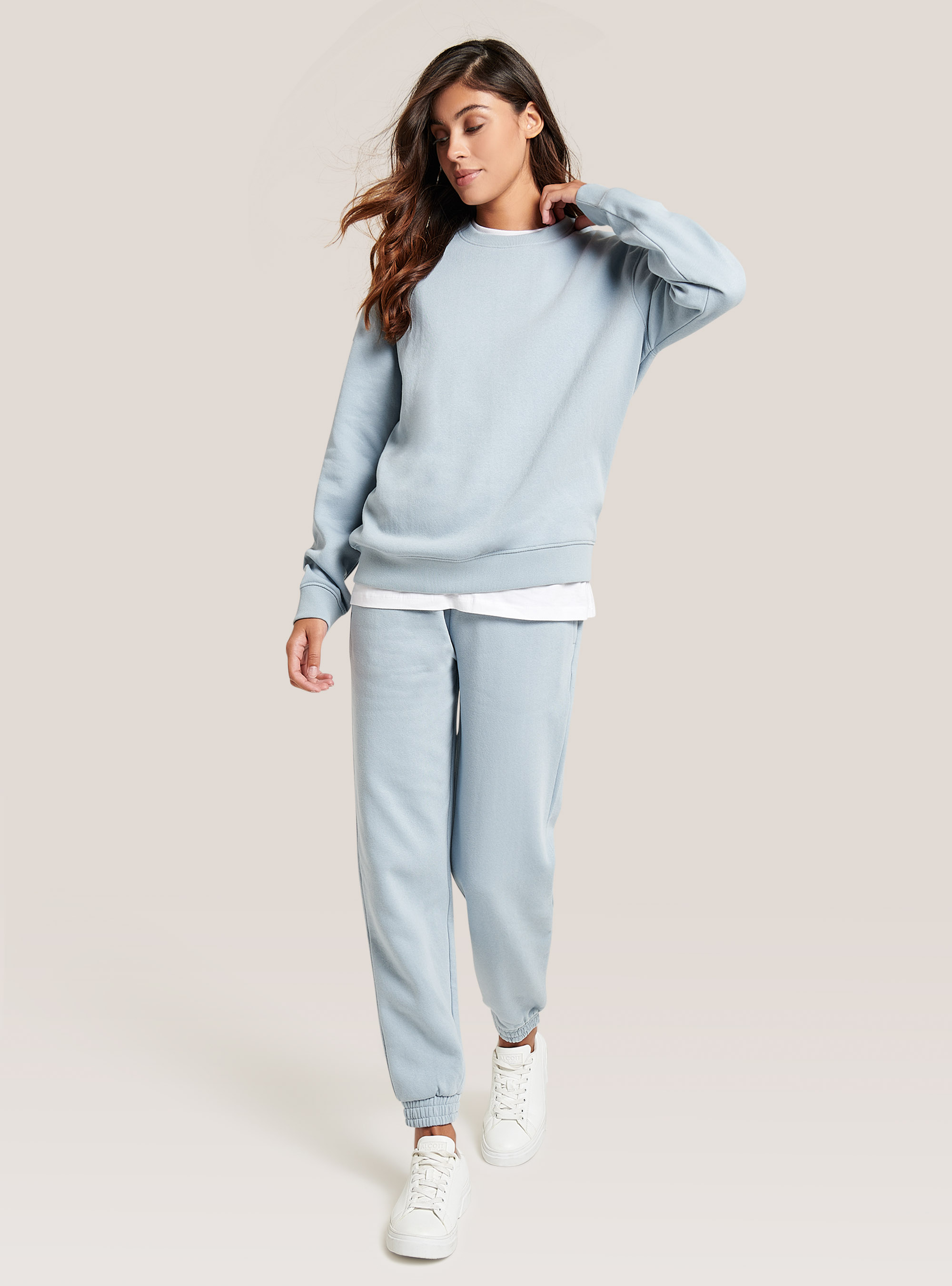 Sudadera b&aacute;sica de algod&oacute;n de cuello redondo, C2304 AZZURRE