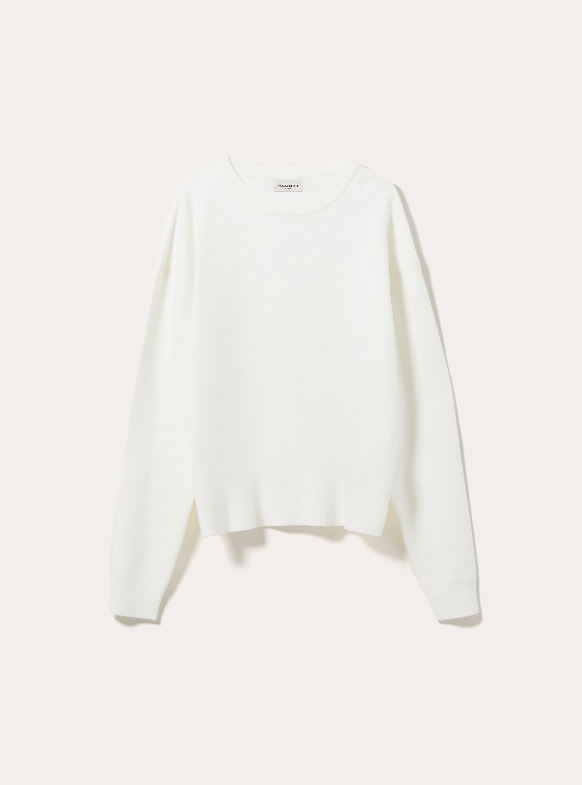 Pull col rond en maille rase avec larges bords cotes, WH2 WHITE