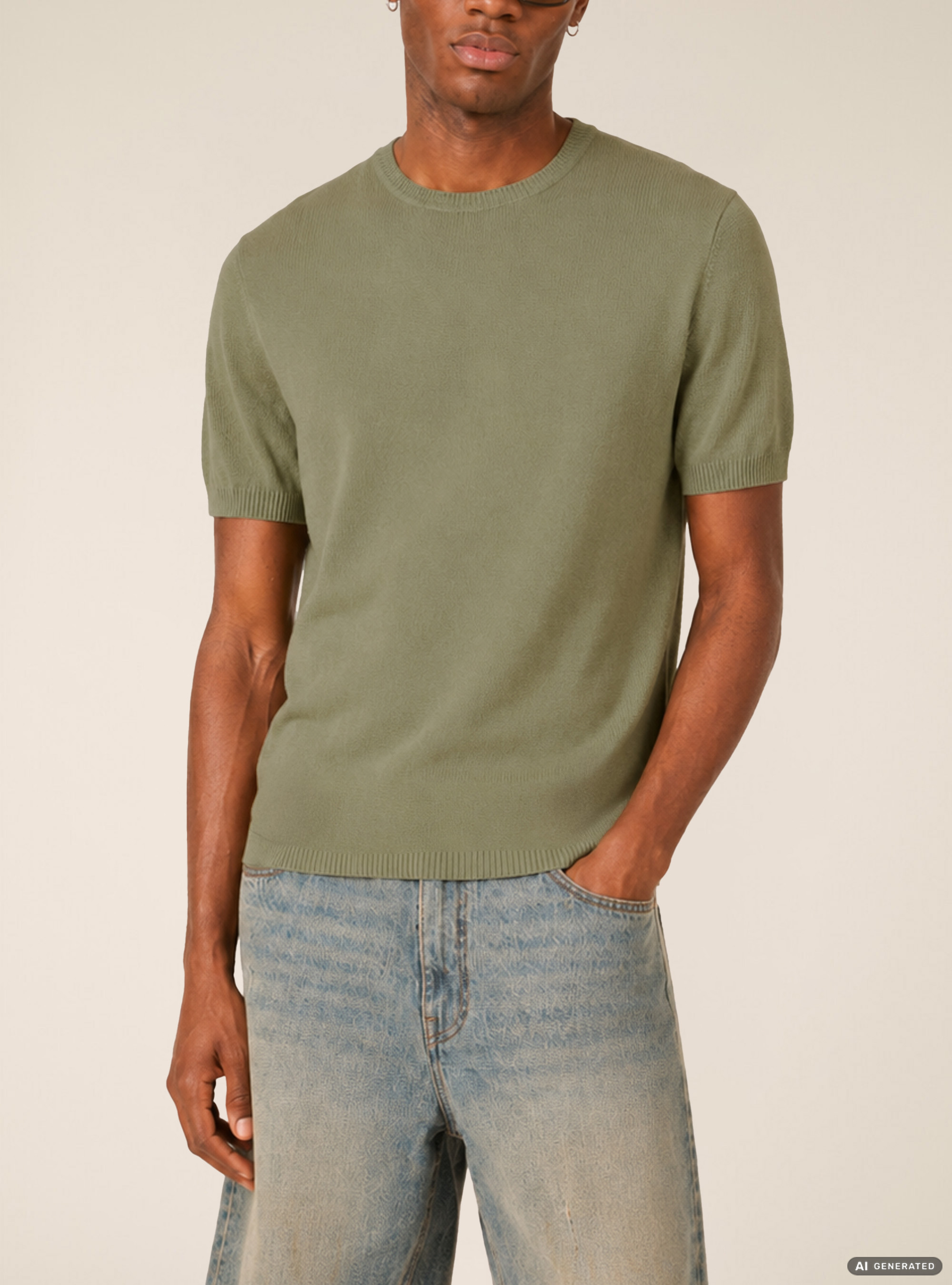 Kurz&auml;rmeliges leichtes Strick-T-Shirt, KY3 KAKY LIGHT