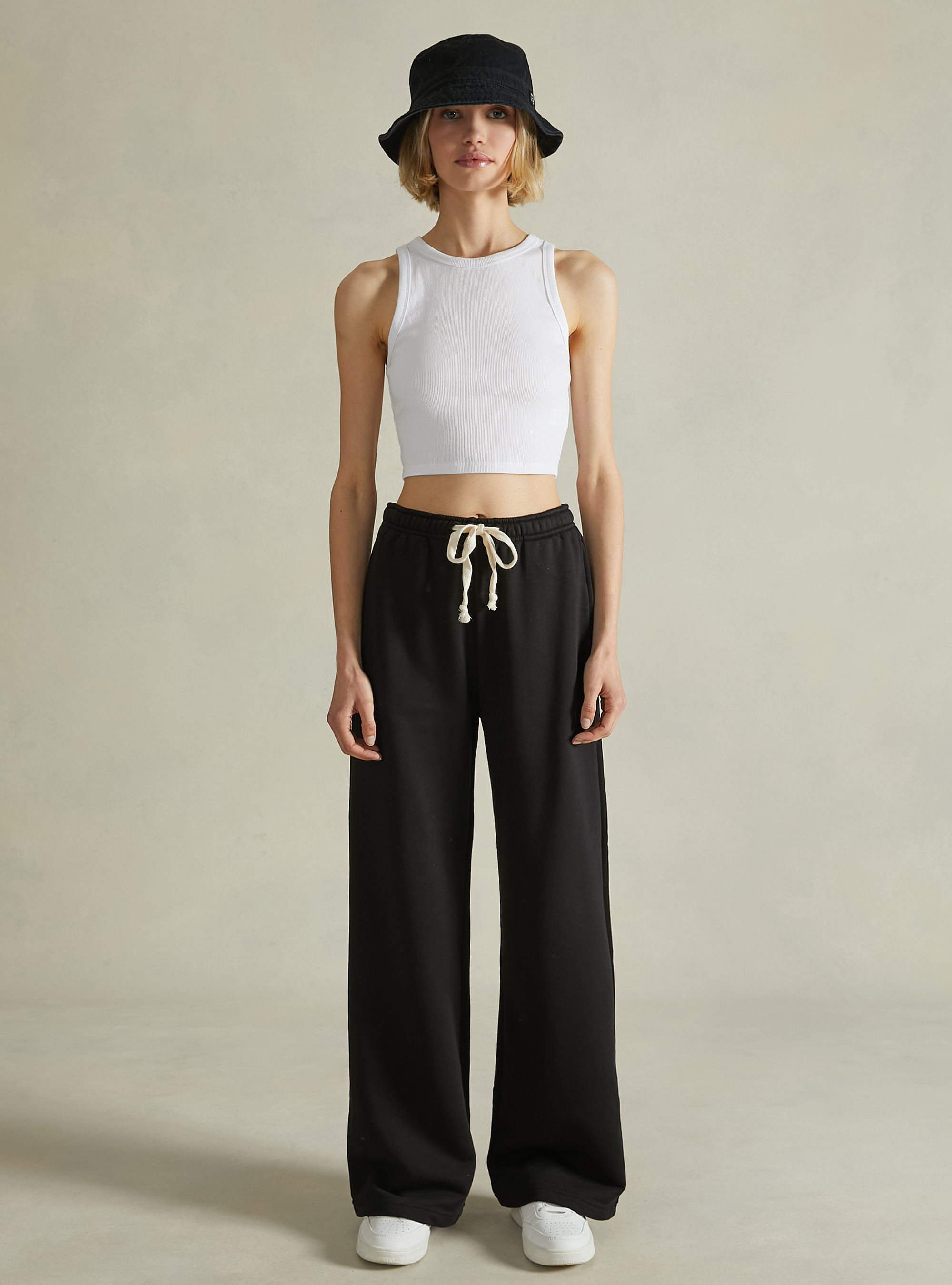 Plush wide leg trousers, BK1 BLACK