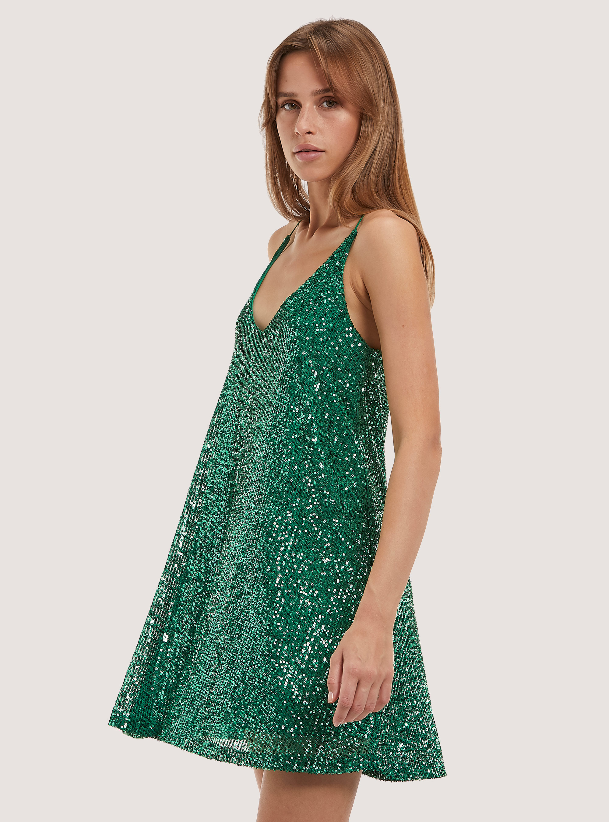 Abito mini con paillettes, GN2 GREEN MEDIUM