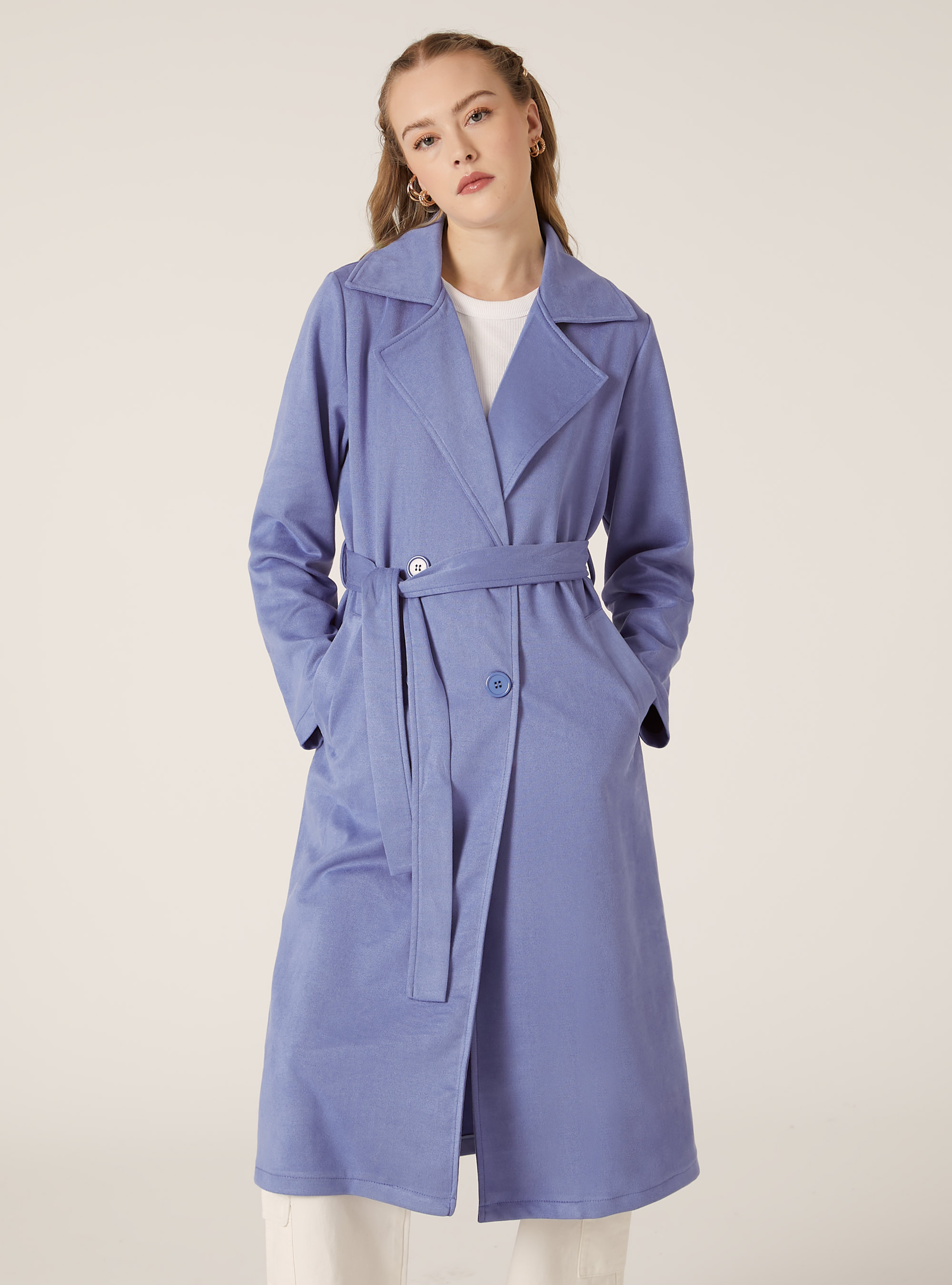 Trench-coat en daim avec ceinture, AZ2 AZURE MEDIUM