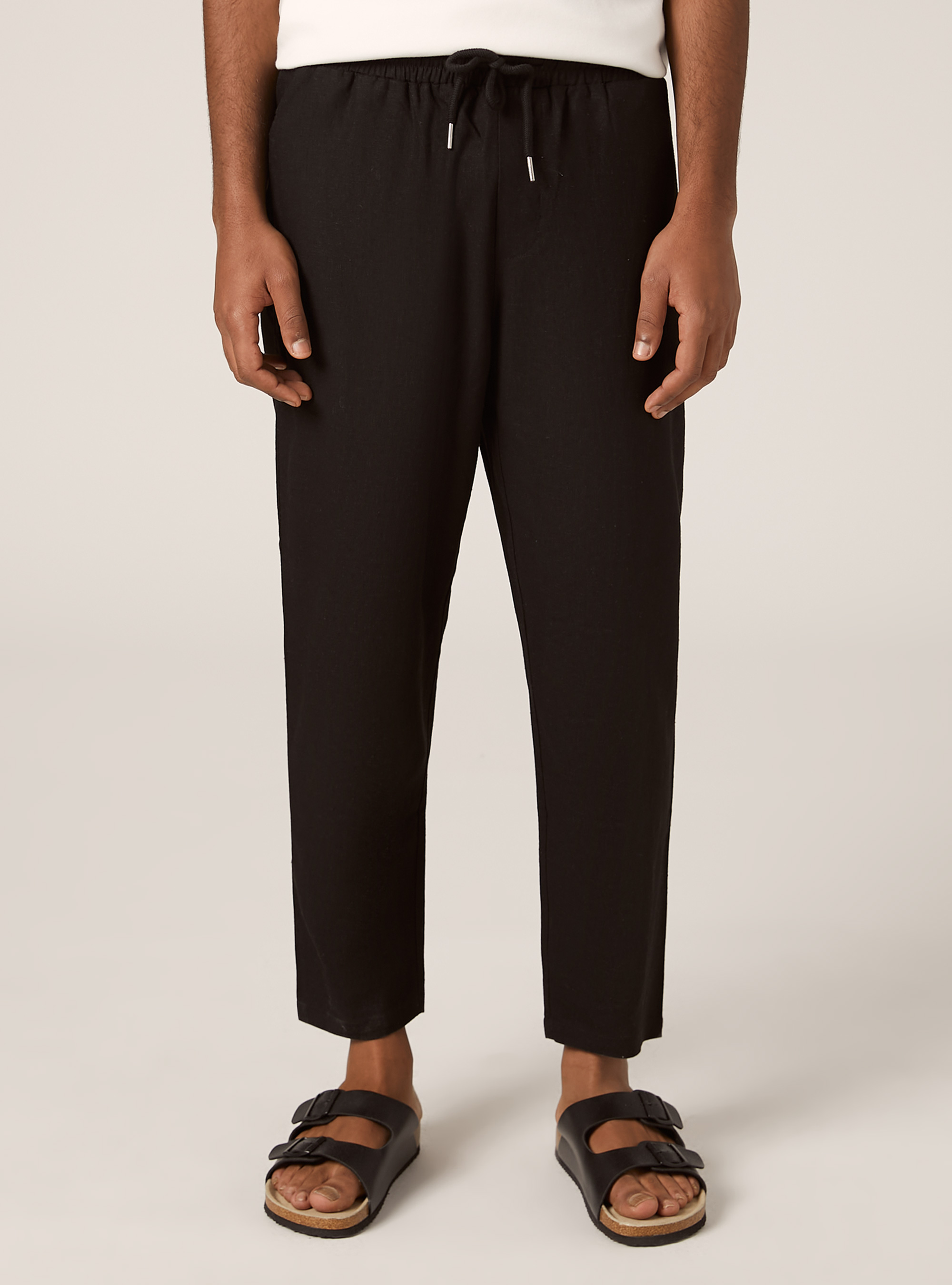 Pantaloni jogger in misto lino, NERO
