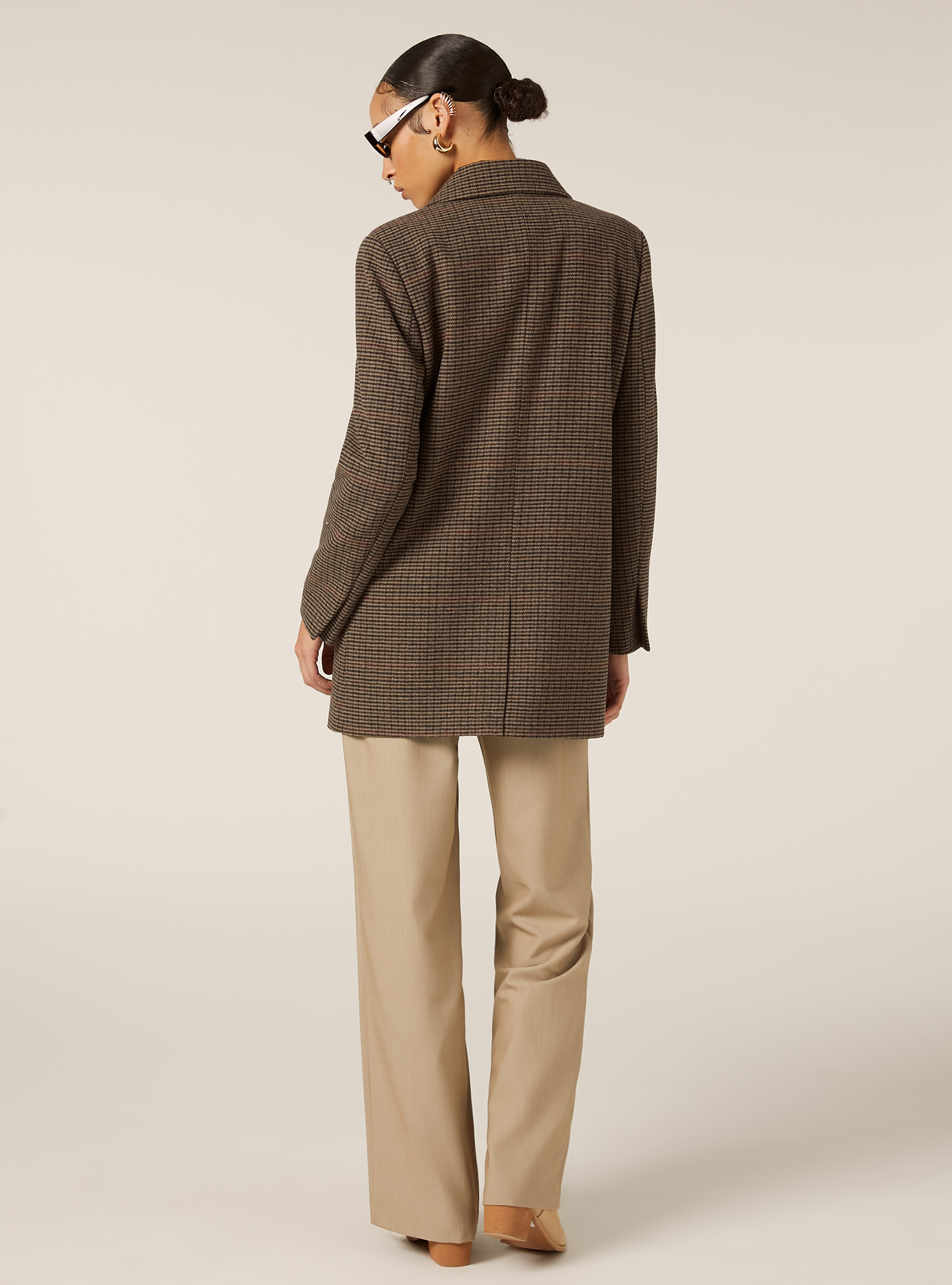 Double-breasted checked coat, BR2 BROWN MEDIUM