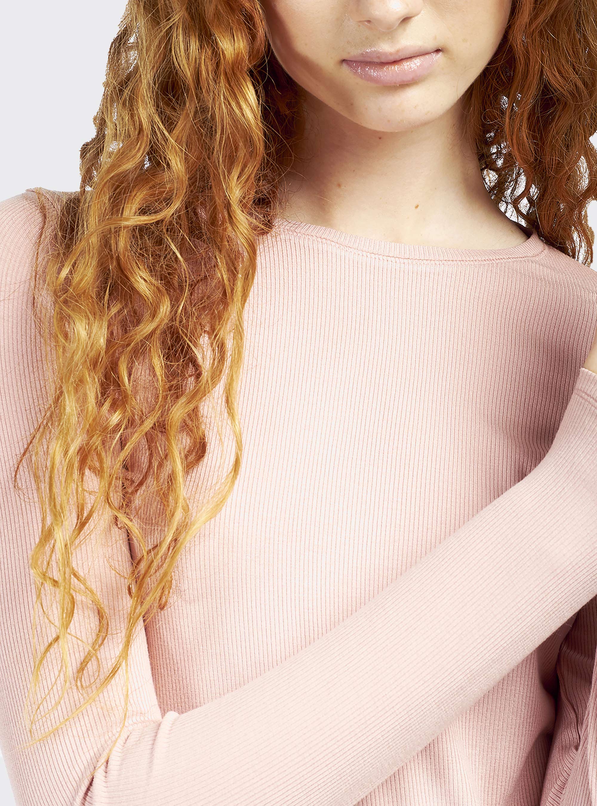 Long-sleeved ribbed T-shirt, PINK
