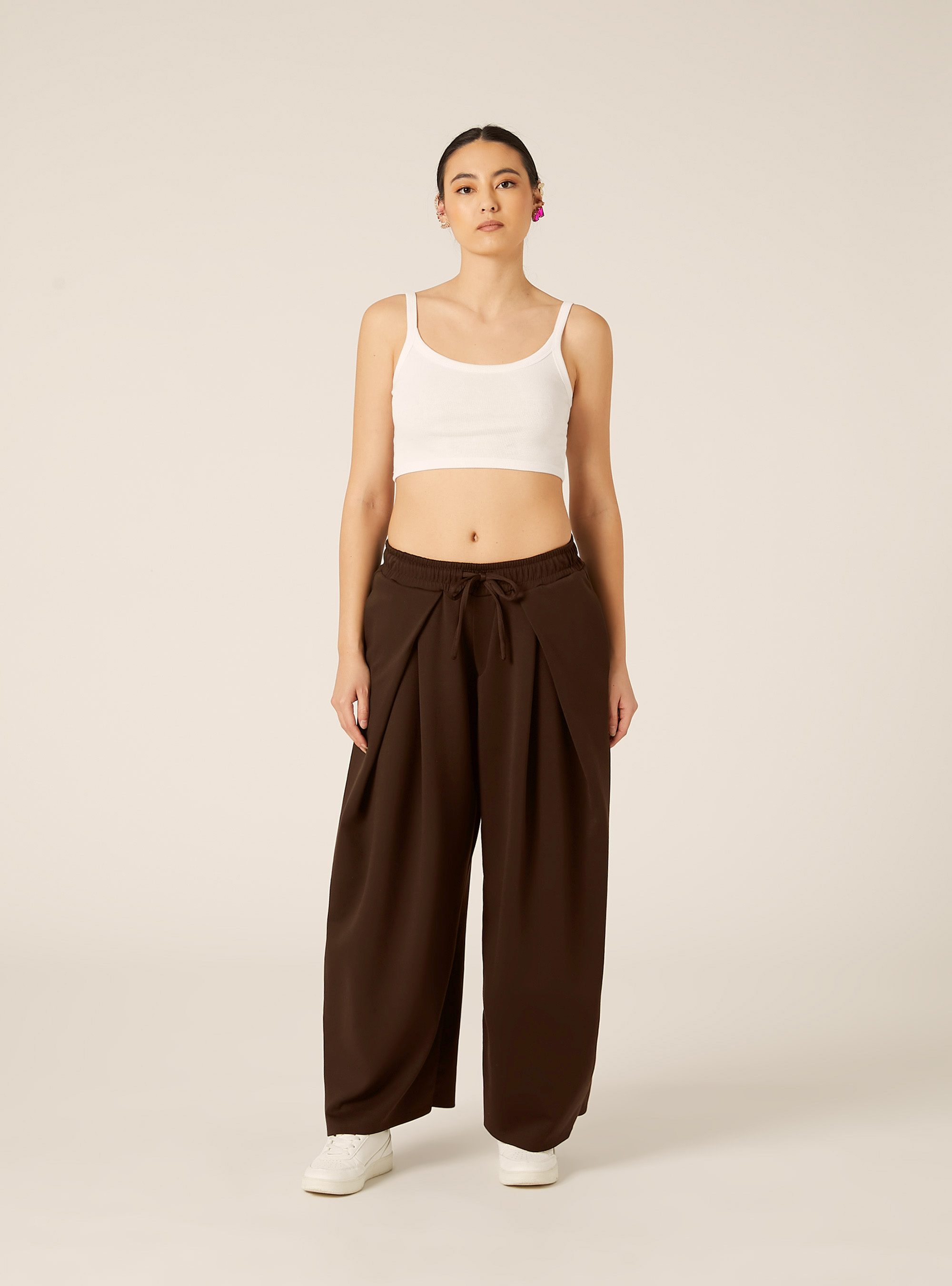 Scuba barrel fit trousers with pleats, BR1 BROWN DARK