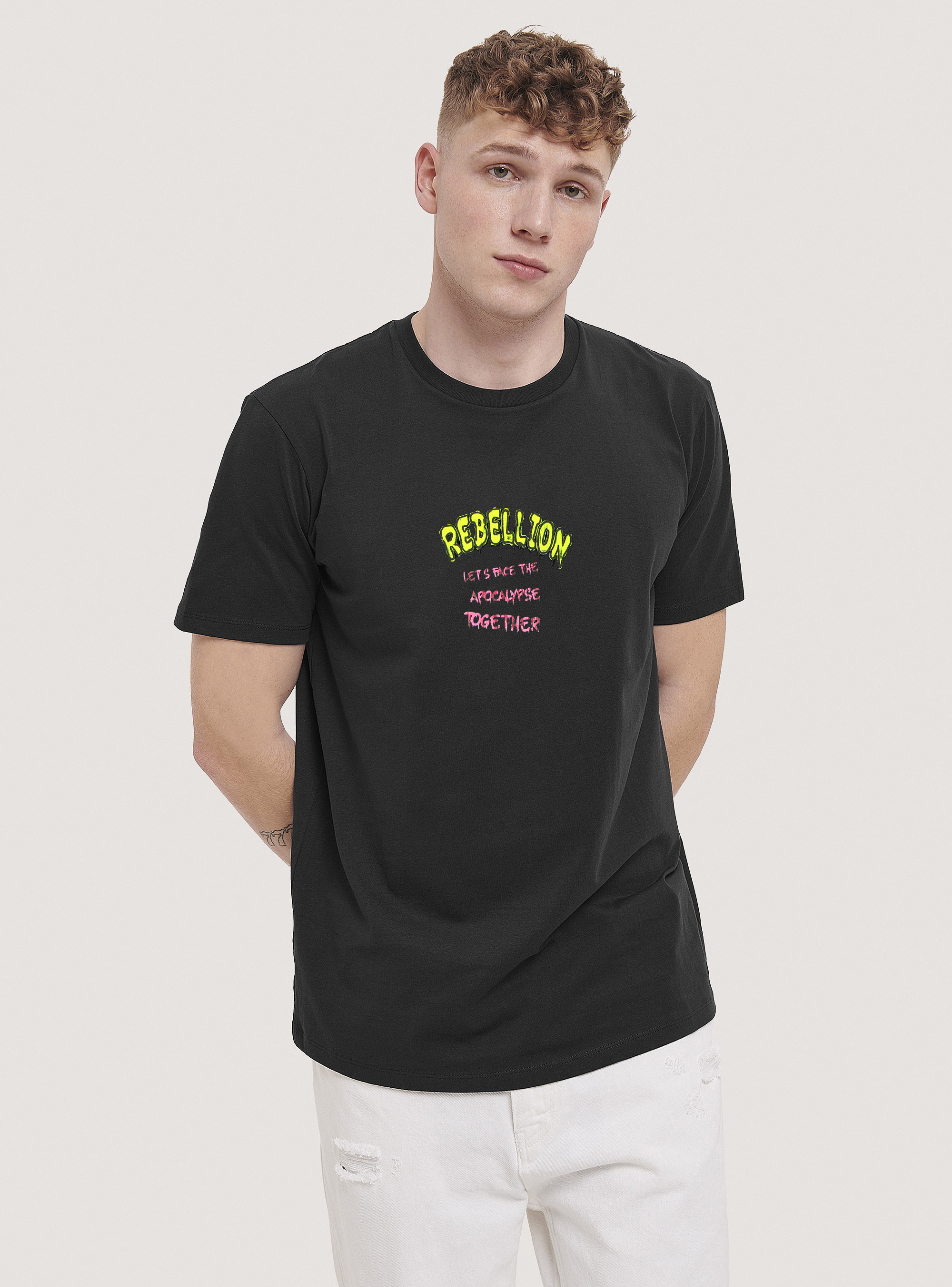T-shirt with Smile Collection lettering print, BK1 BLACK