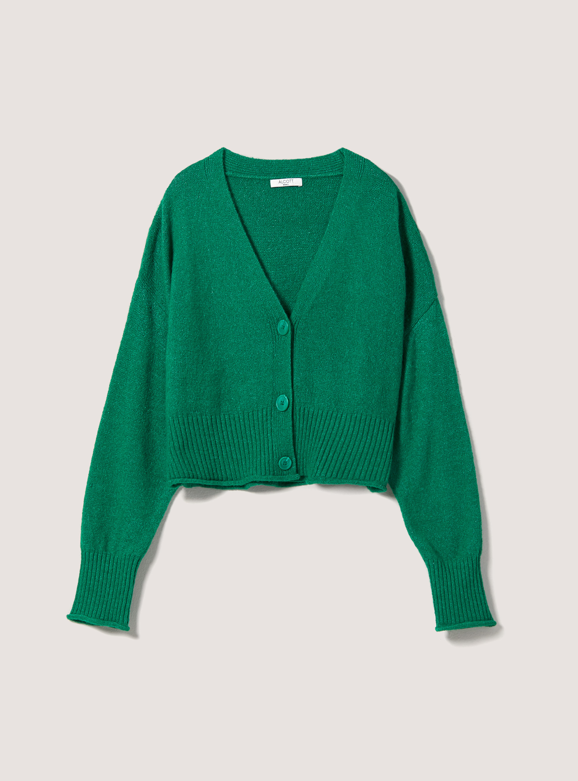 Pullover cardigan con scollo a V, GN2 GREEN MEDIUM