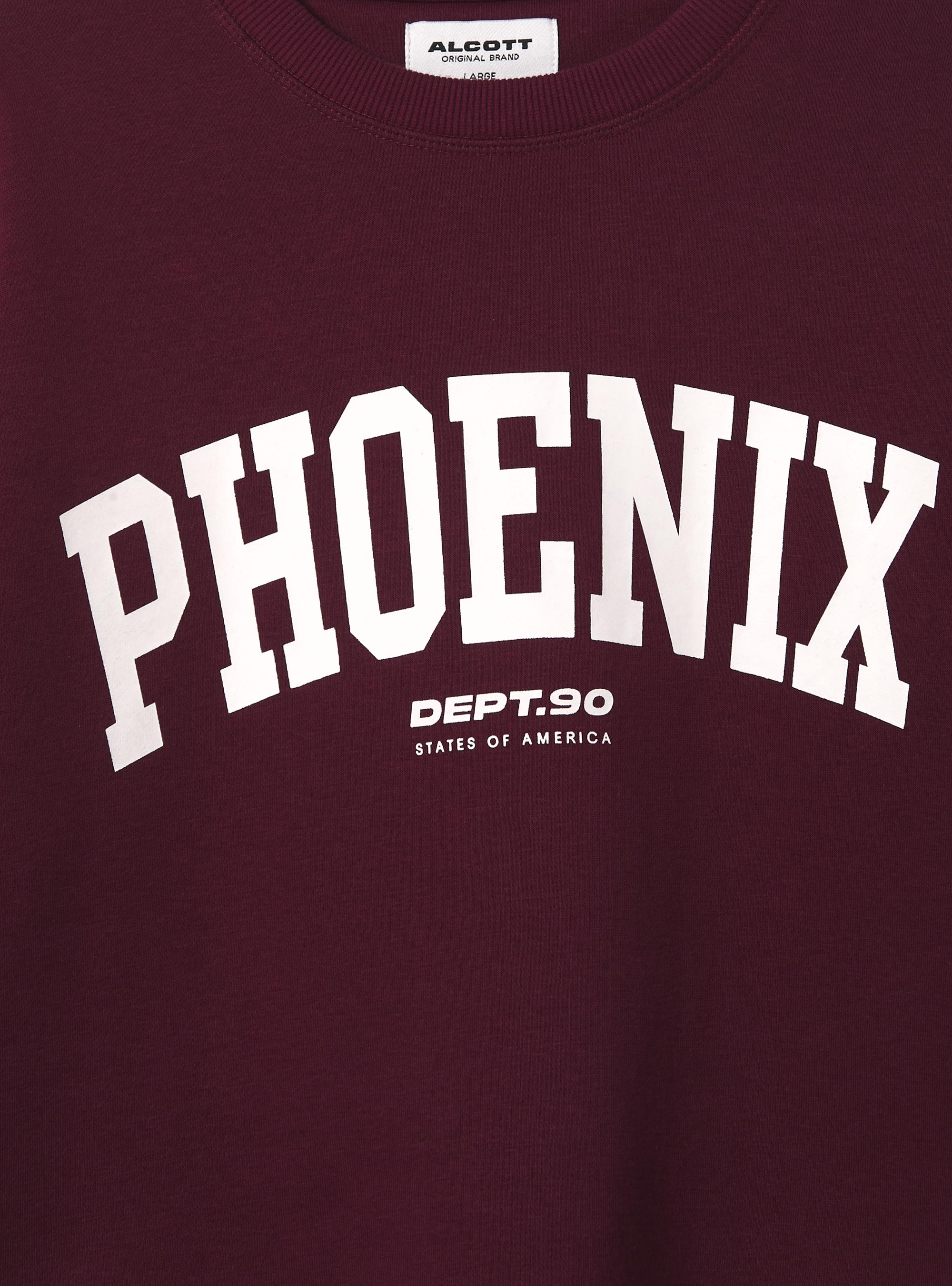 Felpa girocollo con stampa college, BO1 BORDEAUX DARK