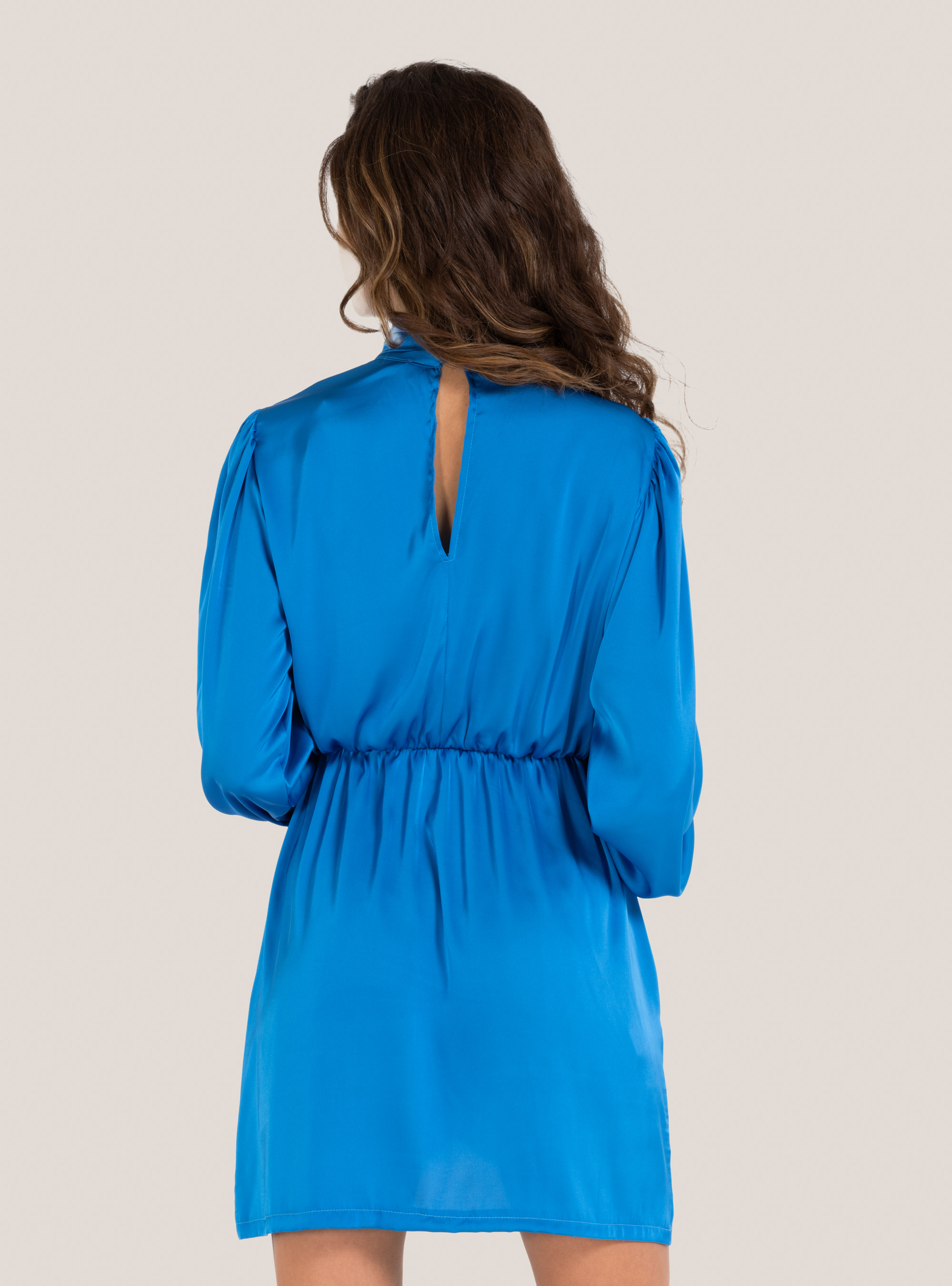 Abito in raso con gonna ad incrocio, C2291 AZZURRE