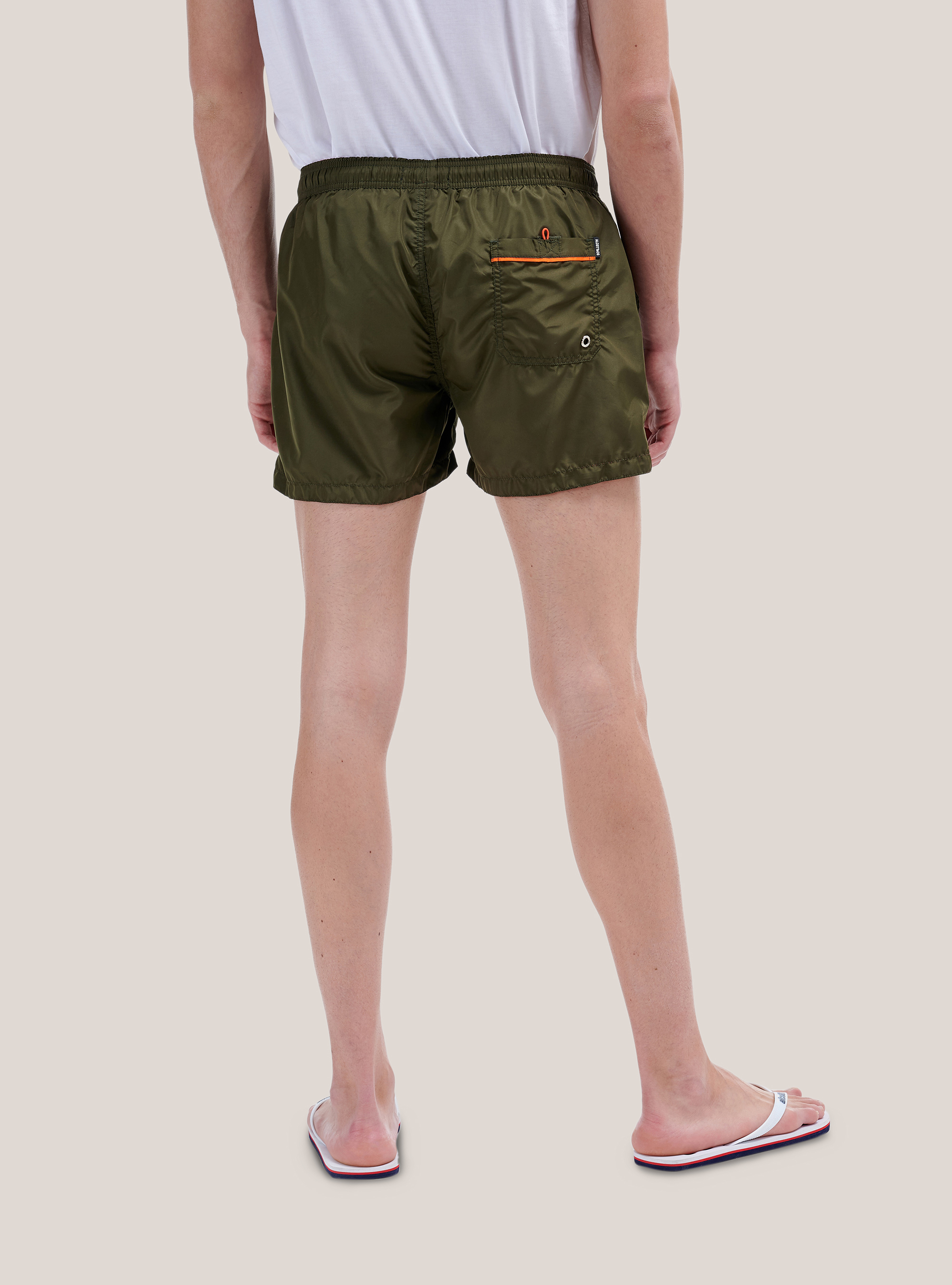 Costume tinta unita con ricamo e tasca sul retro, KAKI