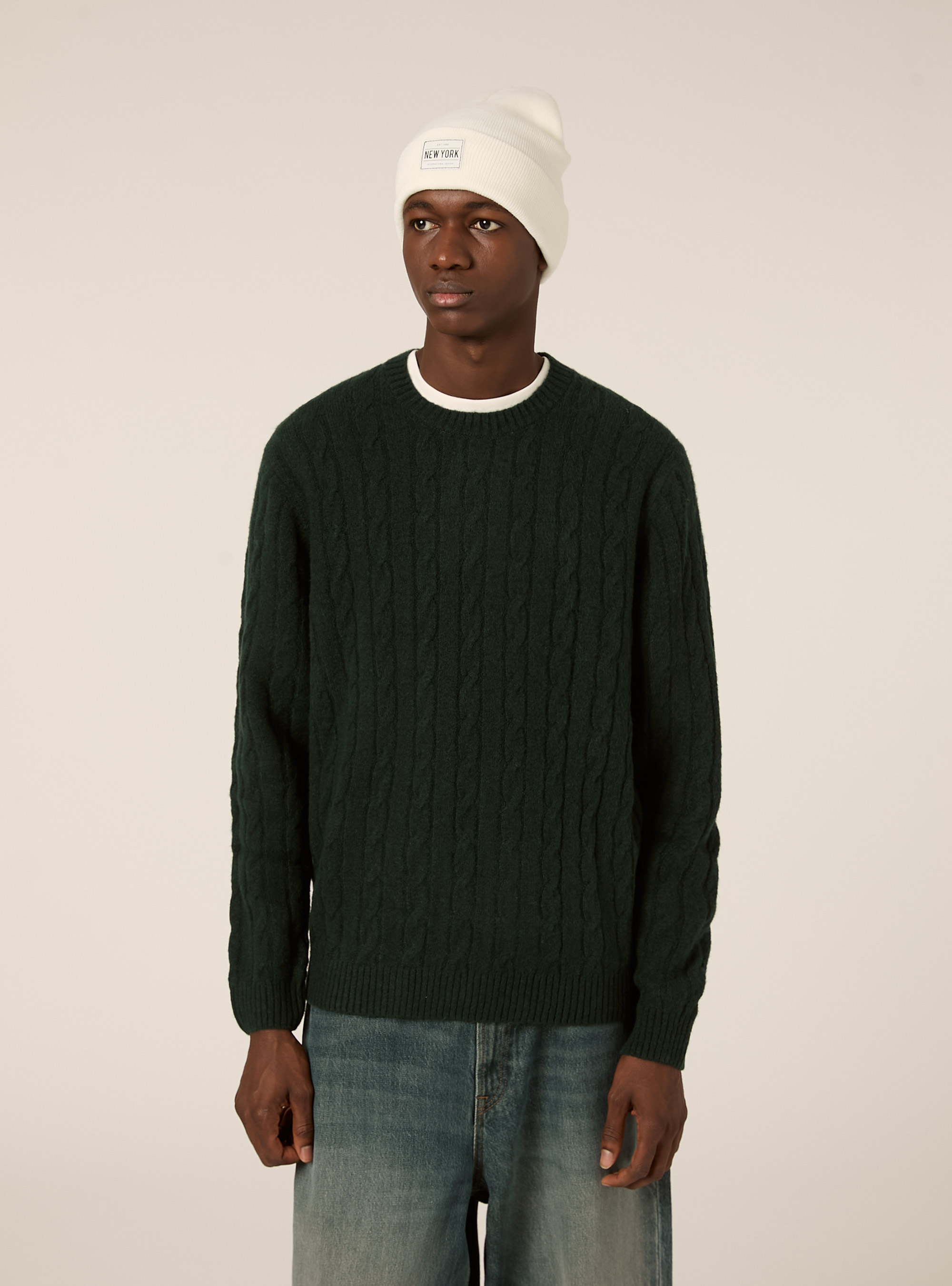 Maglione girocollo cable, GN1 GREEN DARK