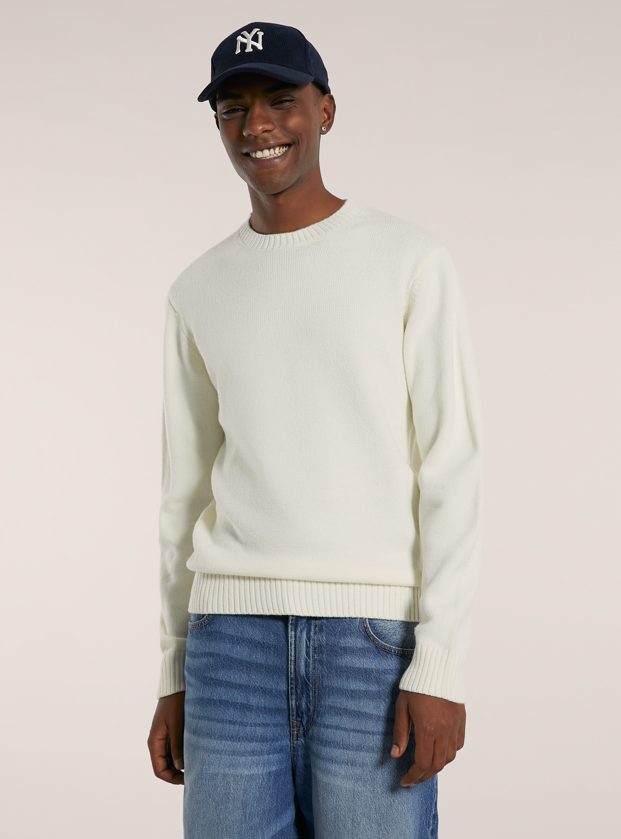 Cashmere like crew-neck pullover, WH1 OFF WHITE