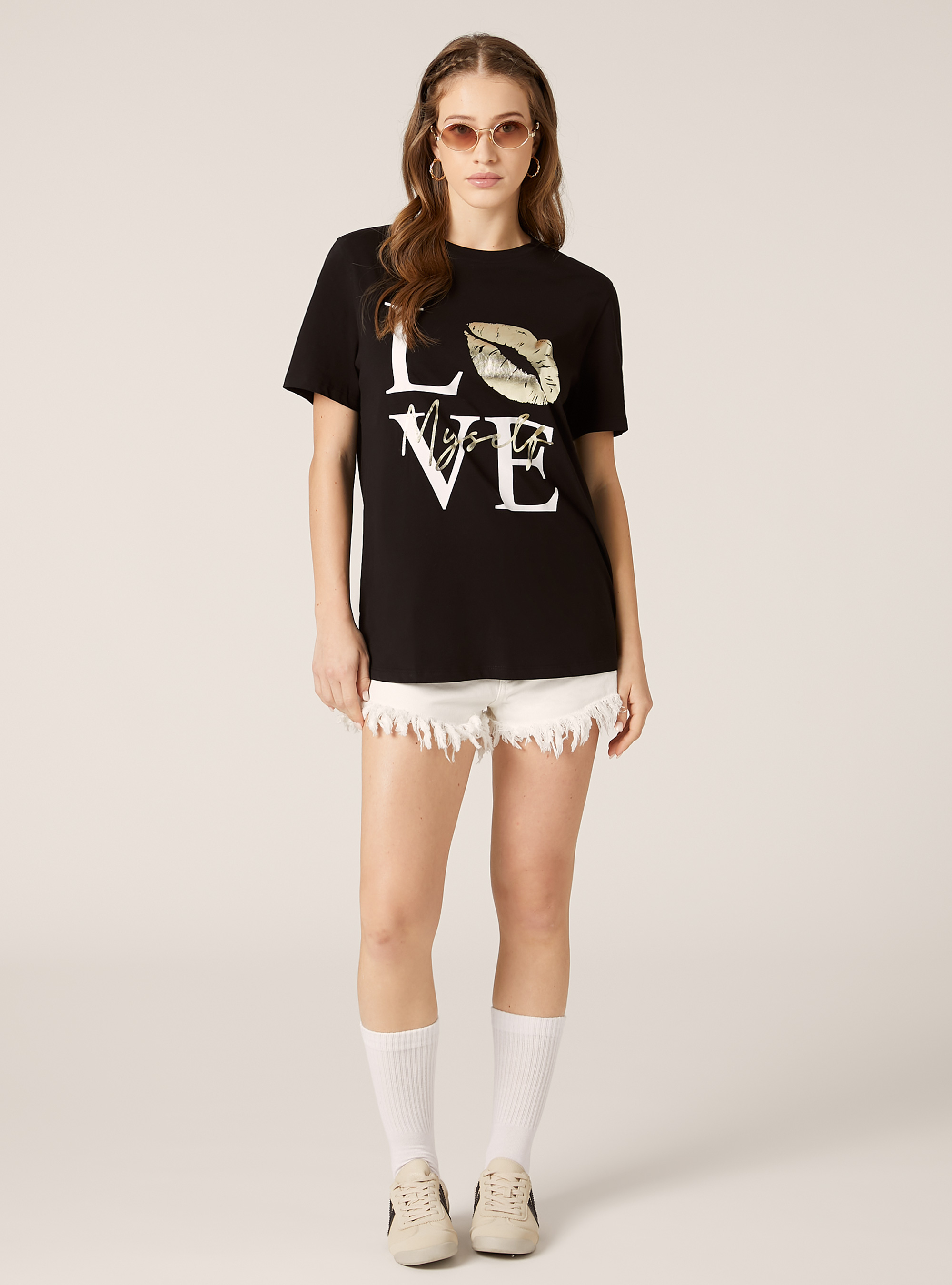 T-shirt &agrave; imprim&eacute; m&eacute;tallique, BK1 BLACK