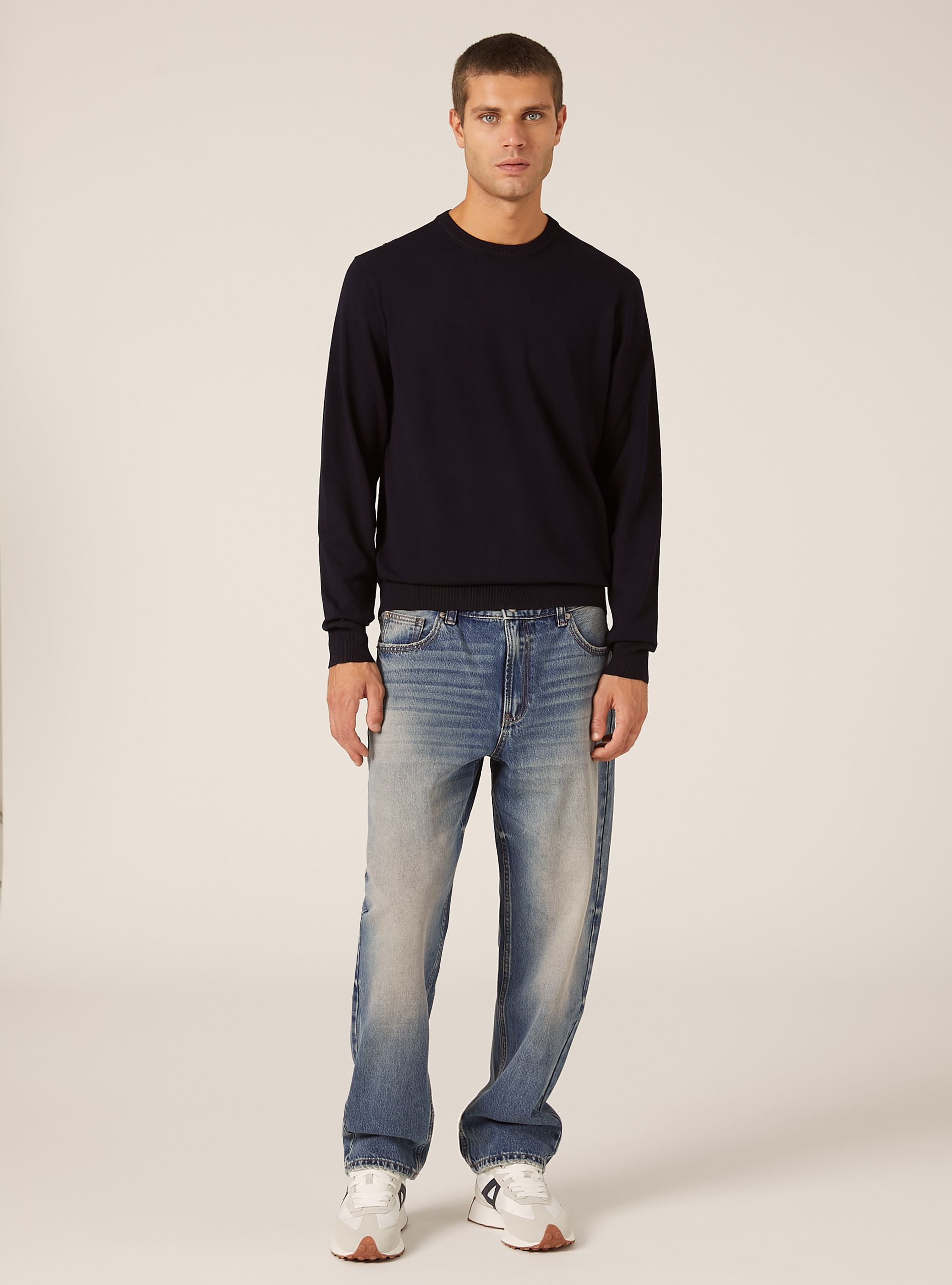 Jersey de cuello redondo de viscosa Ecovero, NA1 NAVY DARK