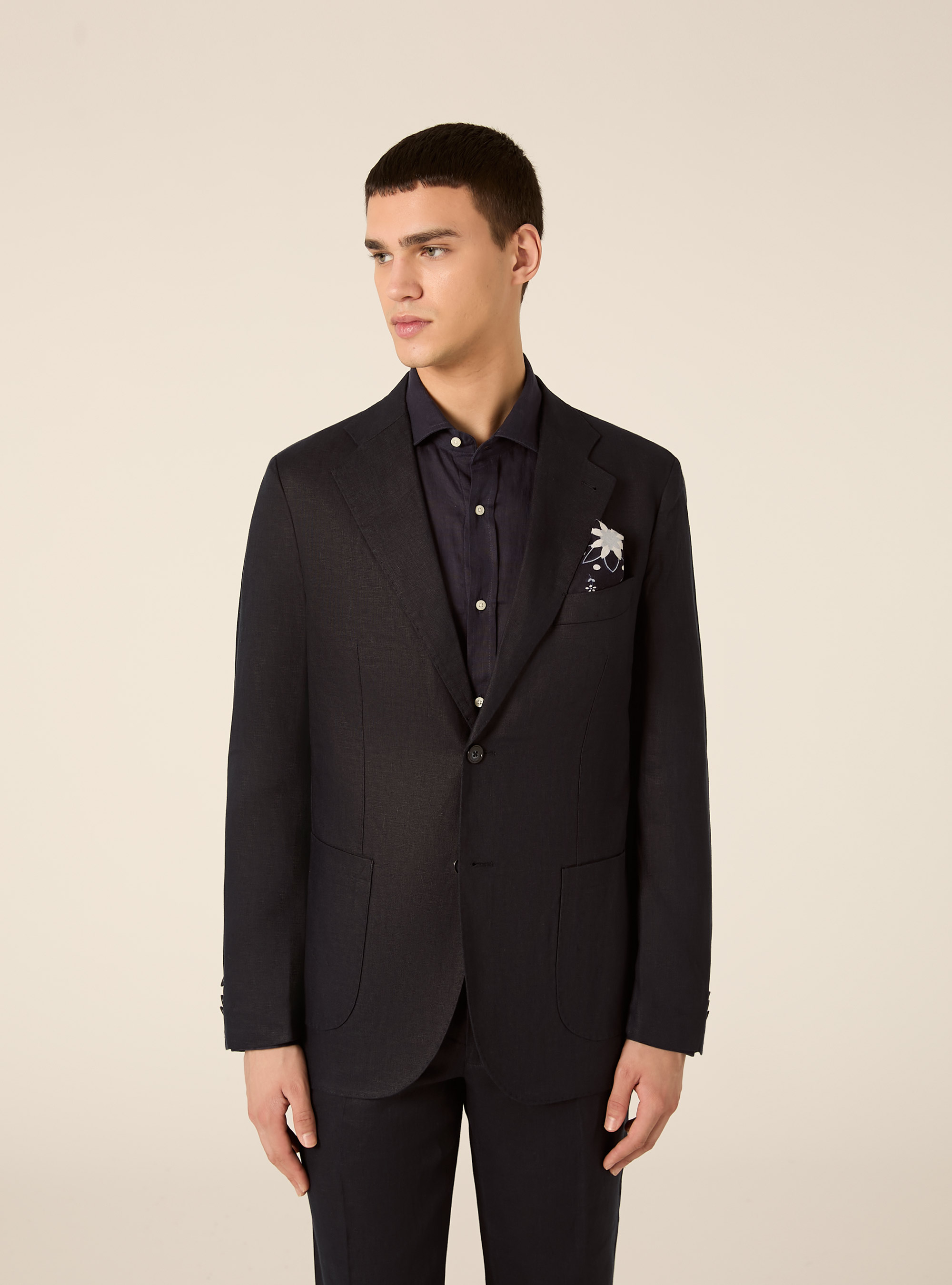 Giacca in lino monopetto, NA1 NAVY DARK