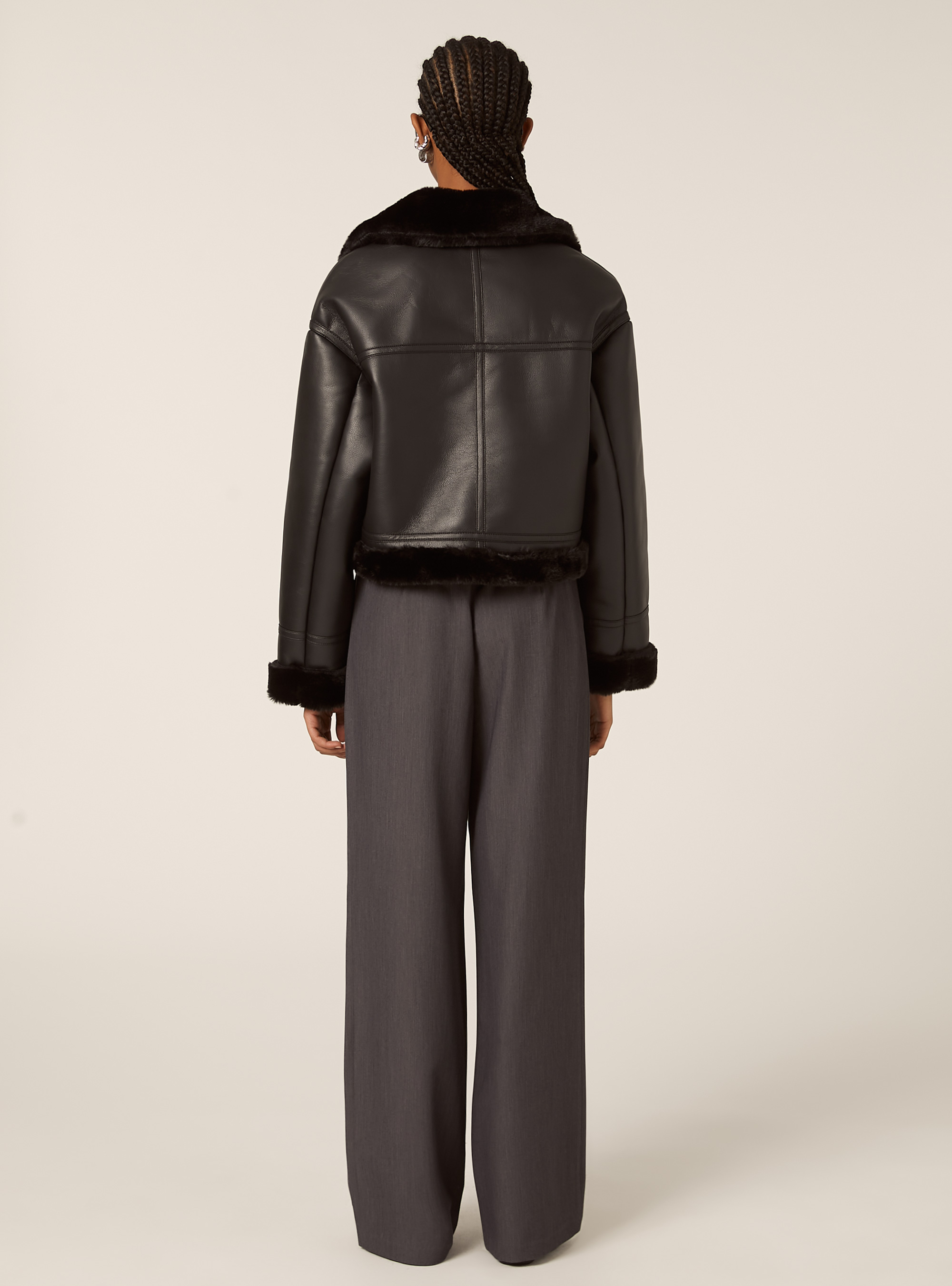 Giubbotto montone effetto pelle, BK1 BLACK