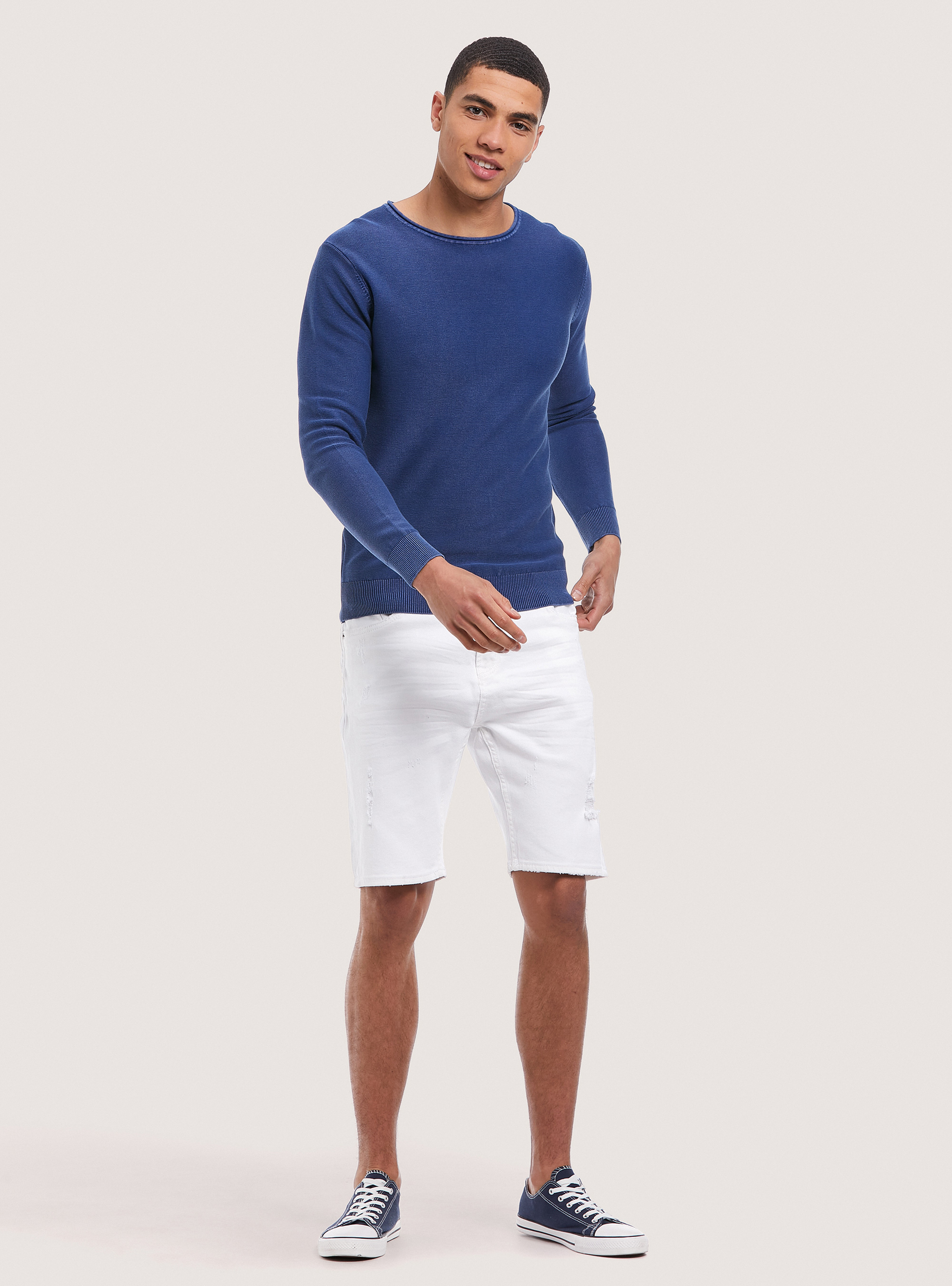 Pullover acidato in cotone, BLU ROYAL