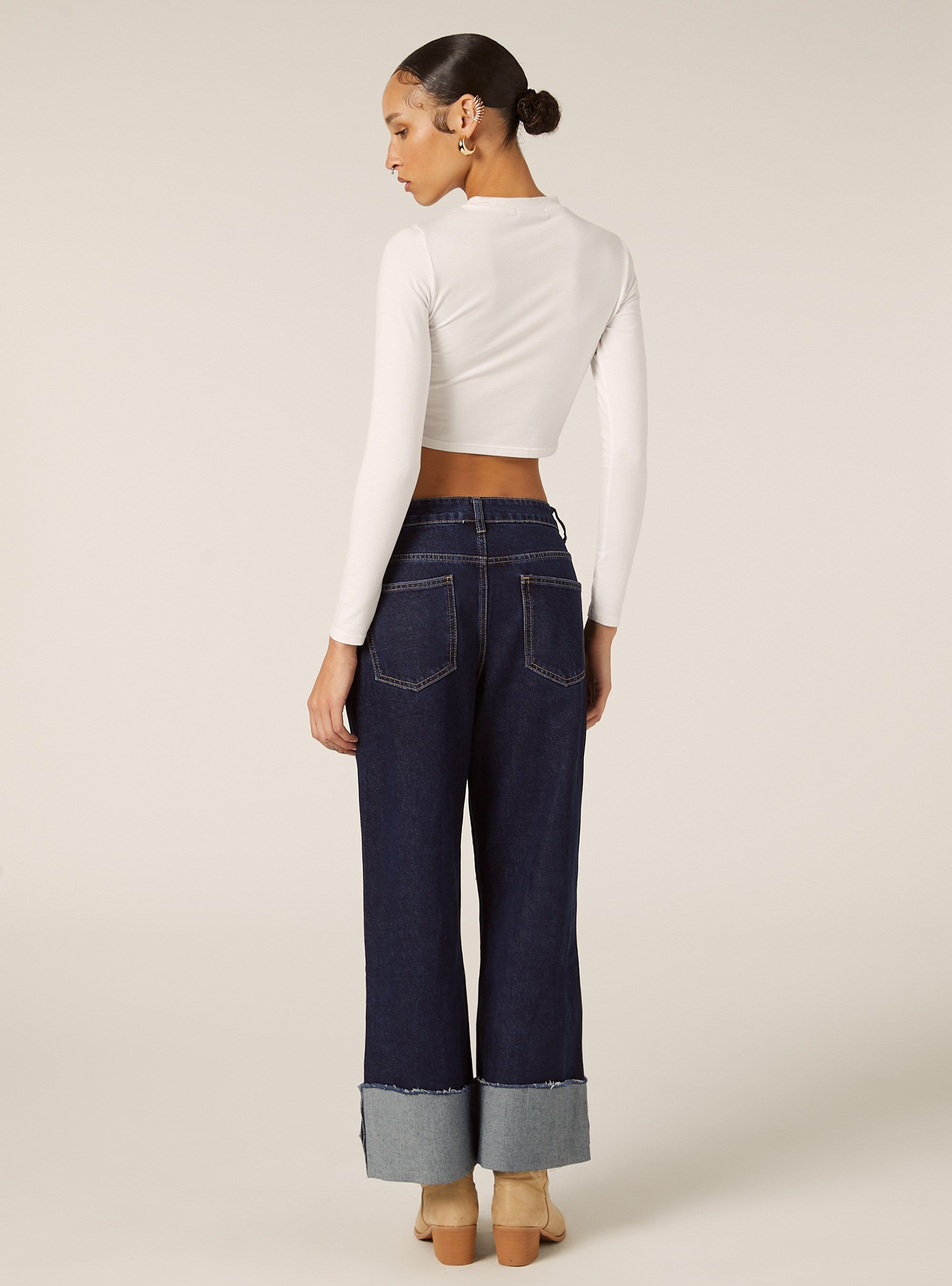 Vaqueros de pierna ancha con vuelta, D003 MEDIUM BLUE