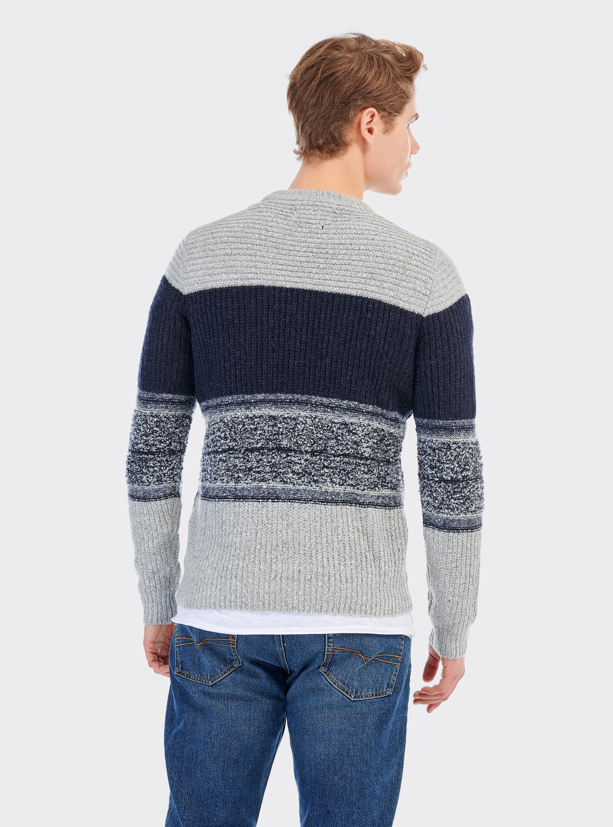 Striped block pullover, C189 PEARL