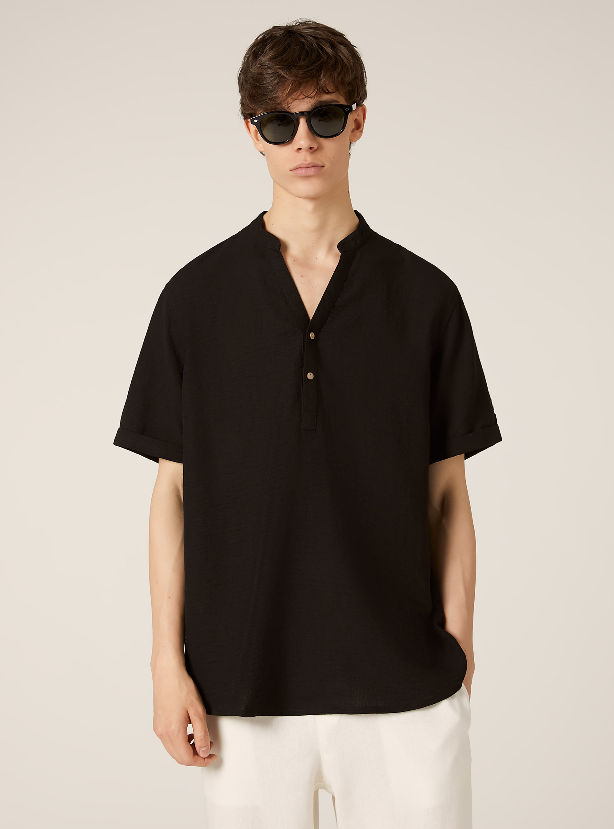 Chemise &agrave; col cor&eacute;en, BK1 BLACK