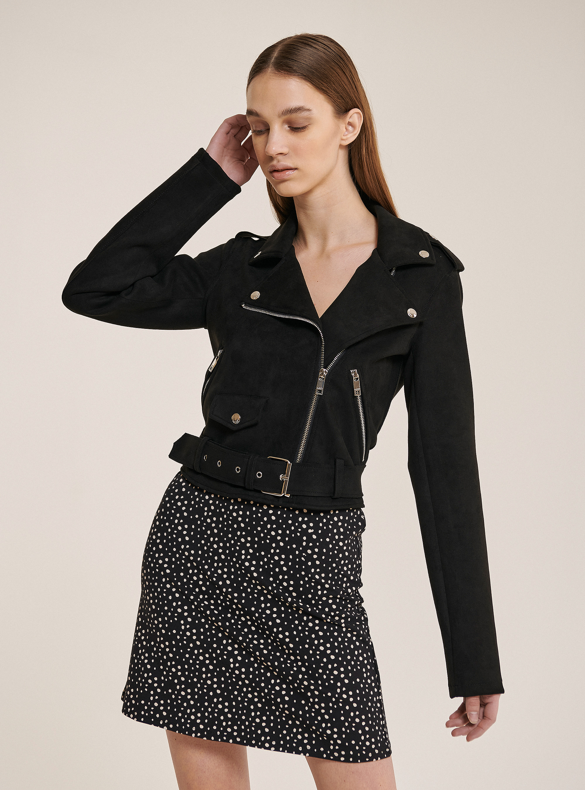 Abrigo efecto gamuza, NEGRO