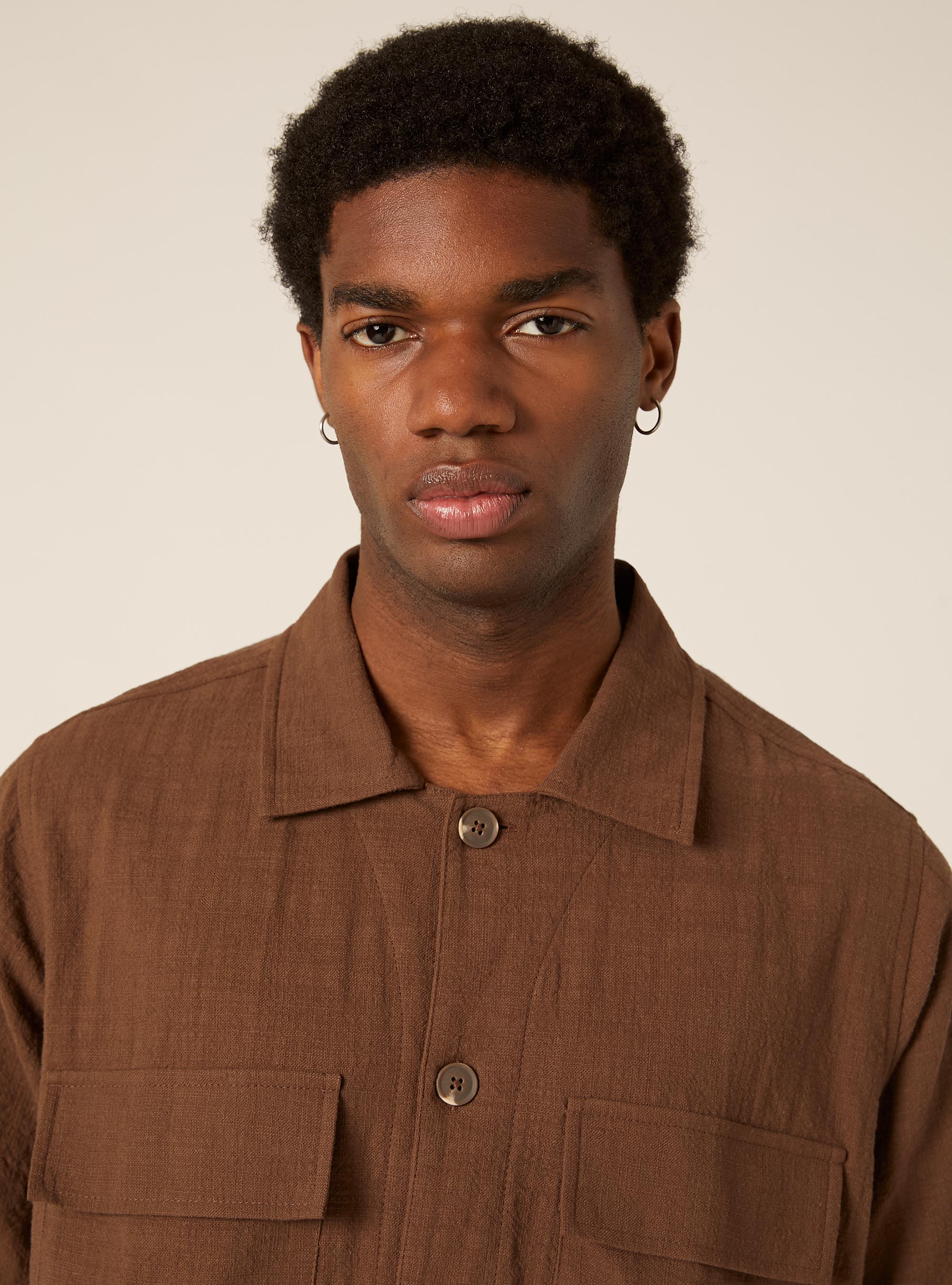 Chemise en coton &agrave; manches courtes, BR1 BROWN DARK