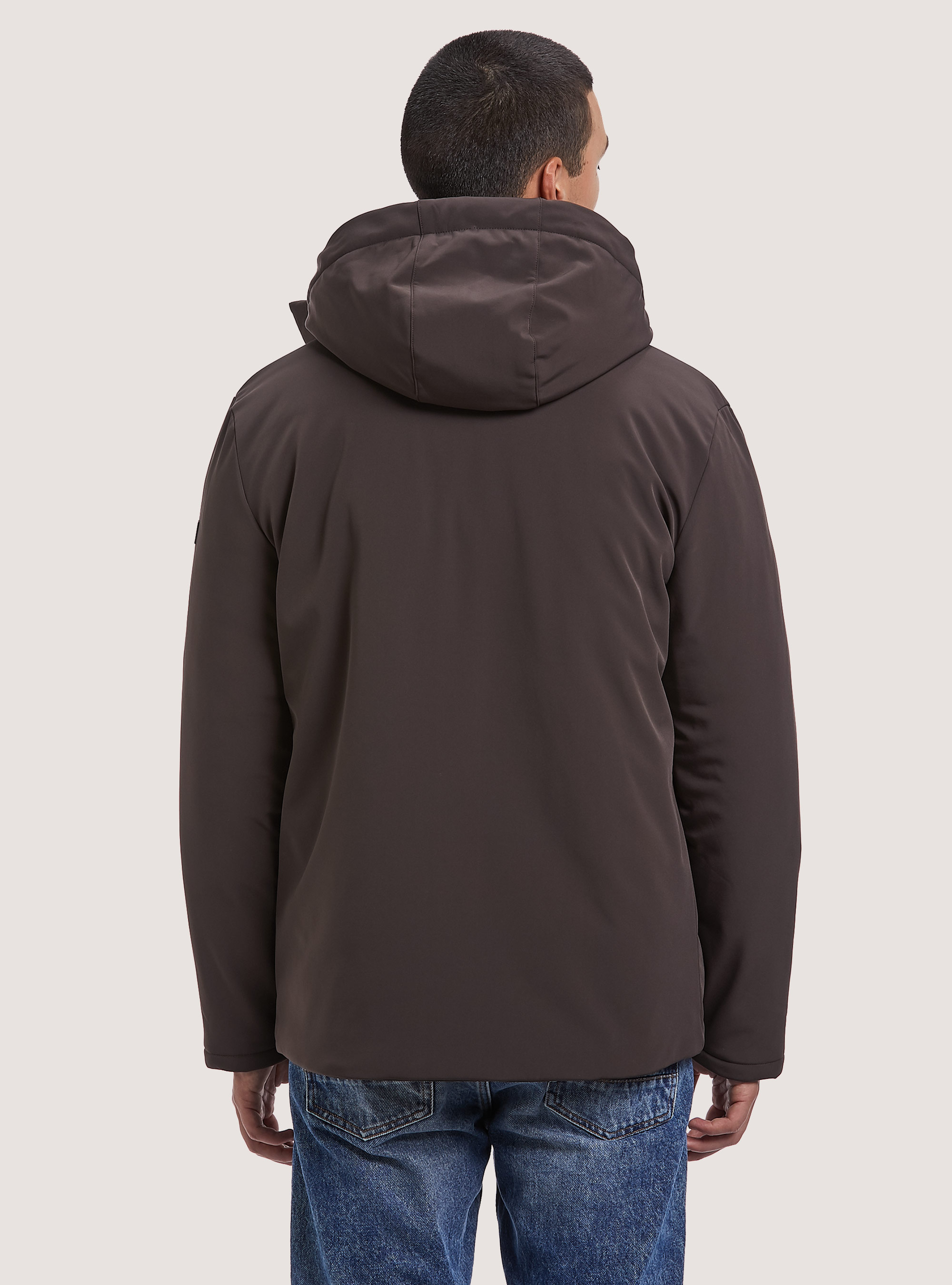 Technical fabric jacket with recycled padding, BR1 BROWN DARK
