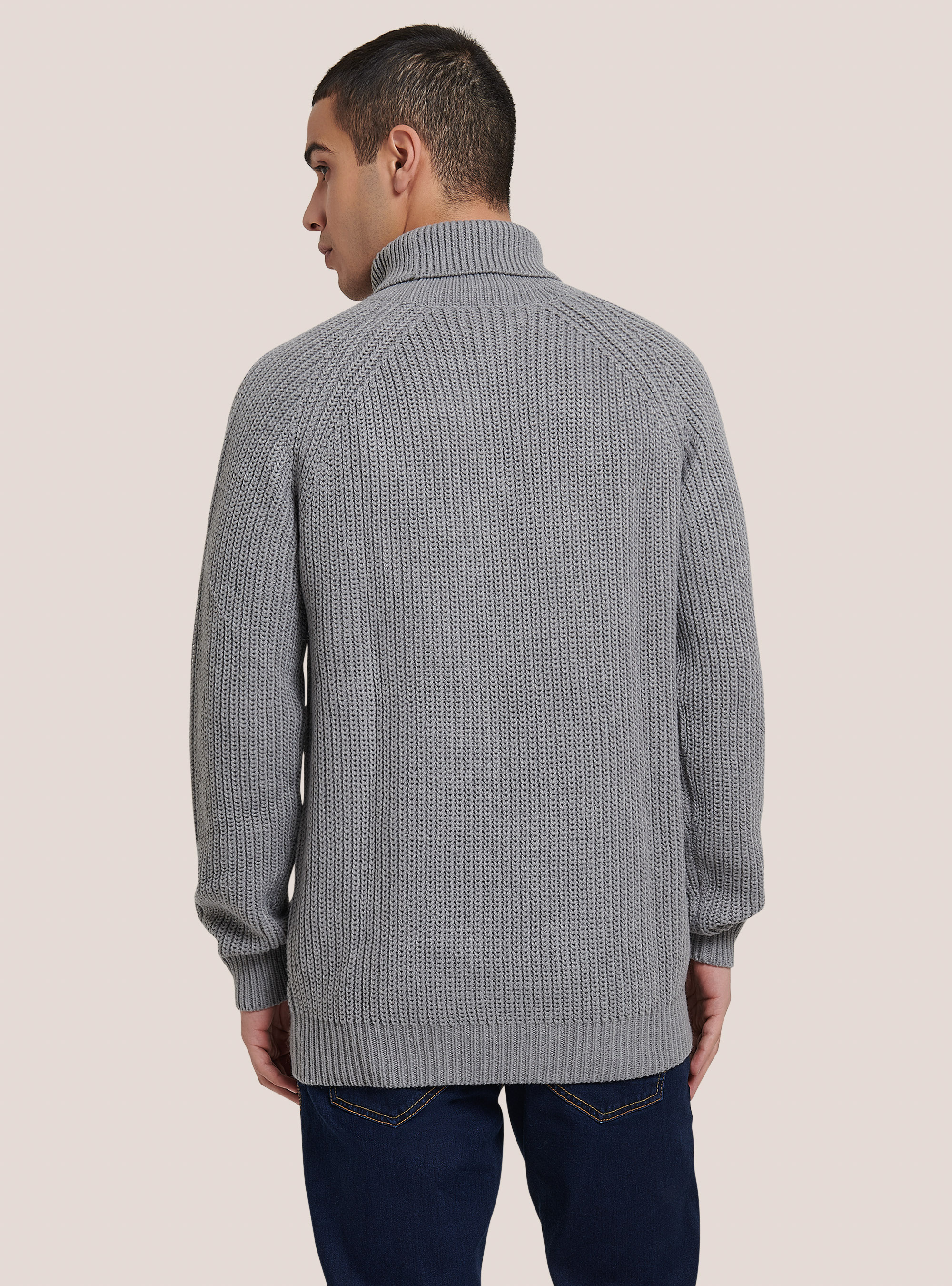 Pullover caldo collo alto a coste inglesi, MGY3 GREY MEL LIGHT