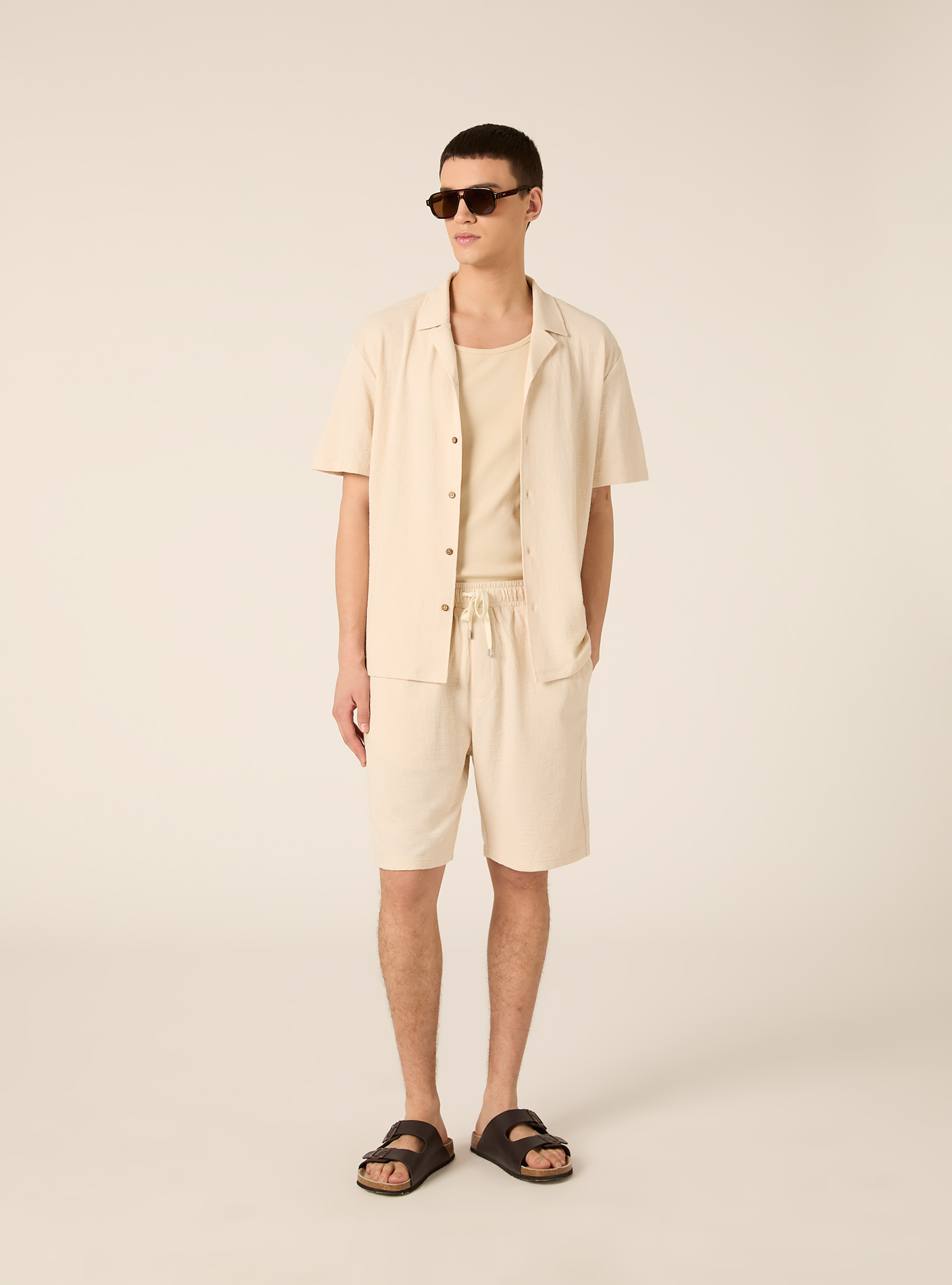 Bermuda in jersey texture regular fit, BG2 BEIGE MEDIUM