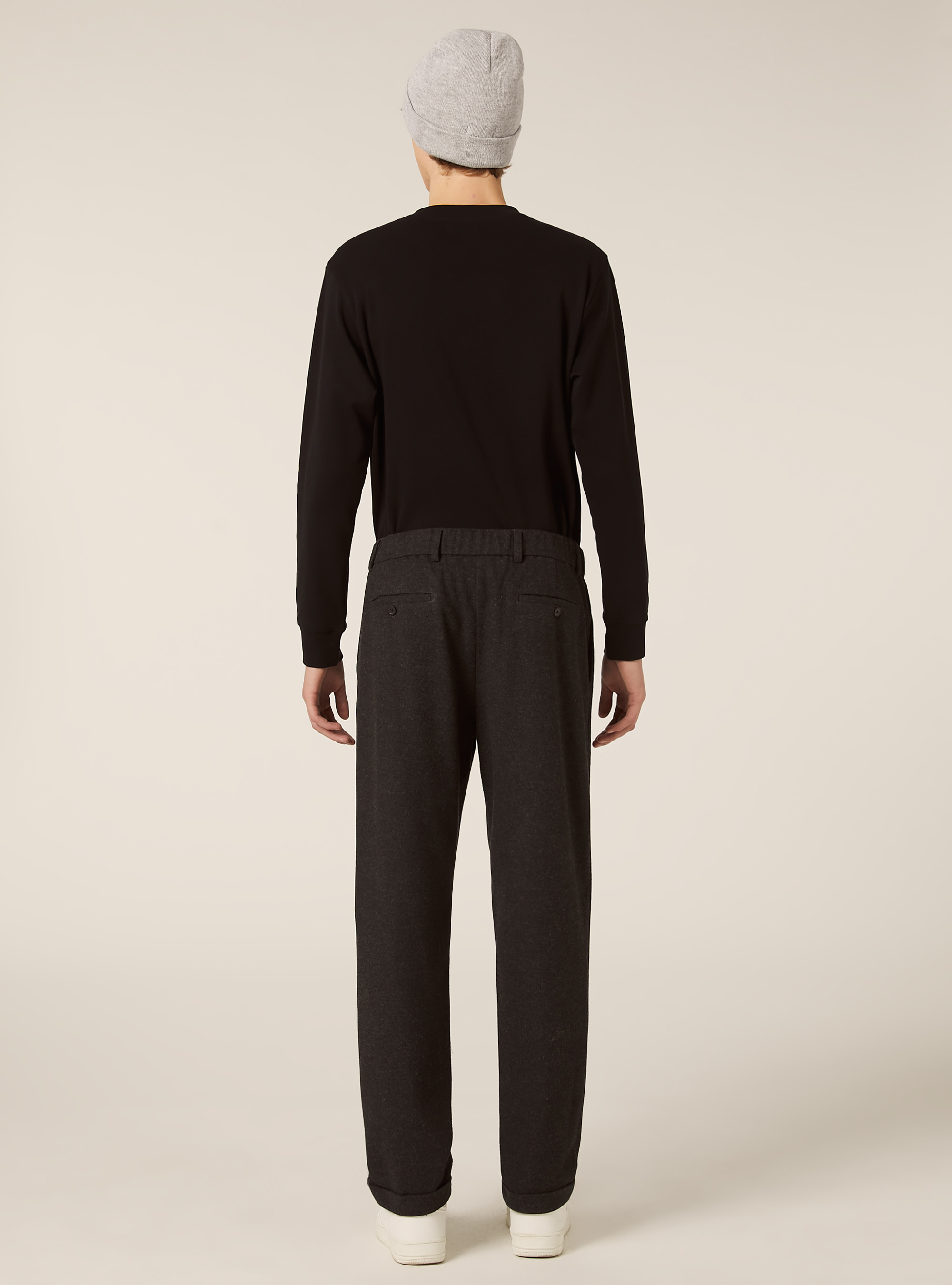Pleated trousers with flannel effect, MGY1 GREY MEL DARK