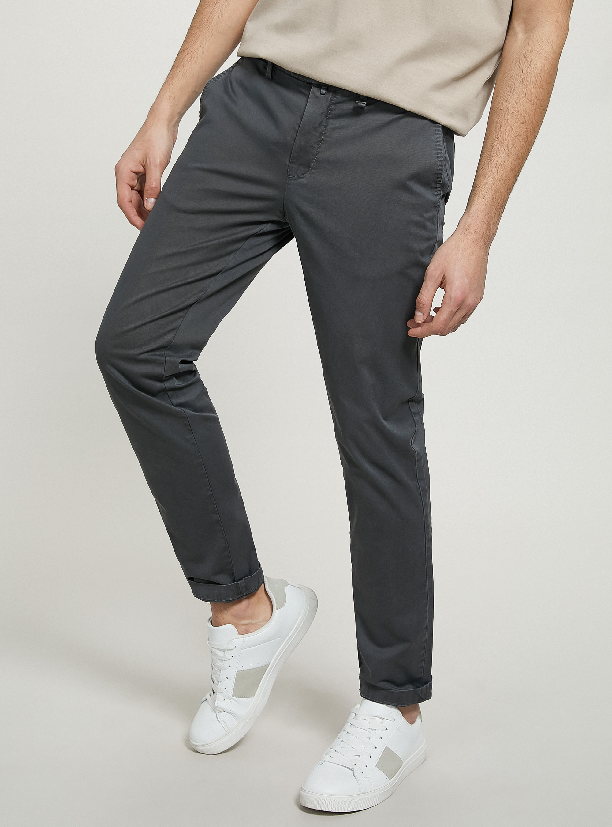 Stretch cotton twill chinos, GY1 GREY DARK