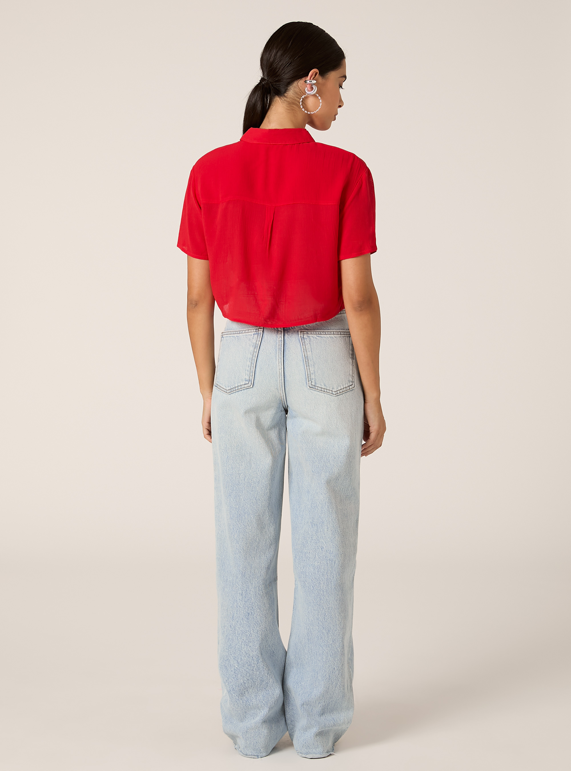 Cropped crepe shirt, RD2 RED MEDIUM
