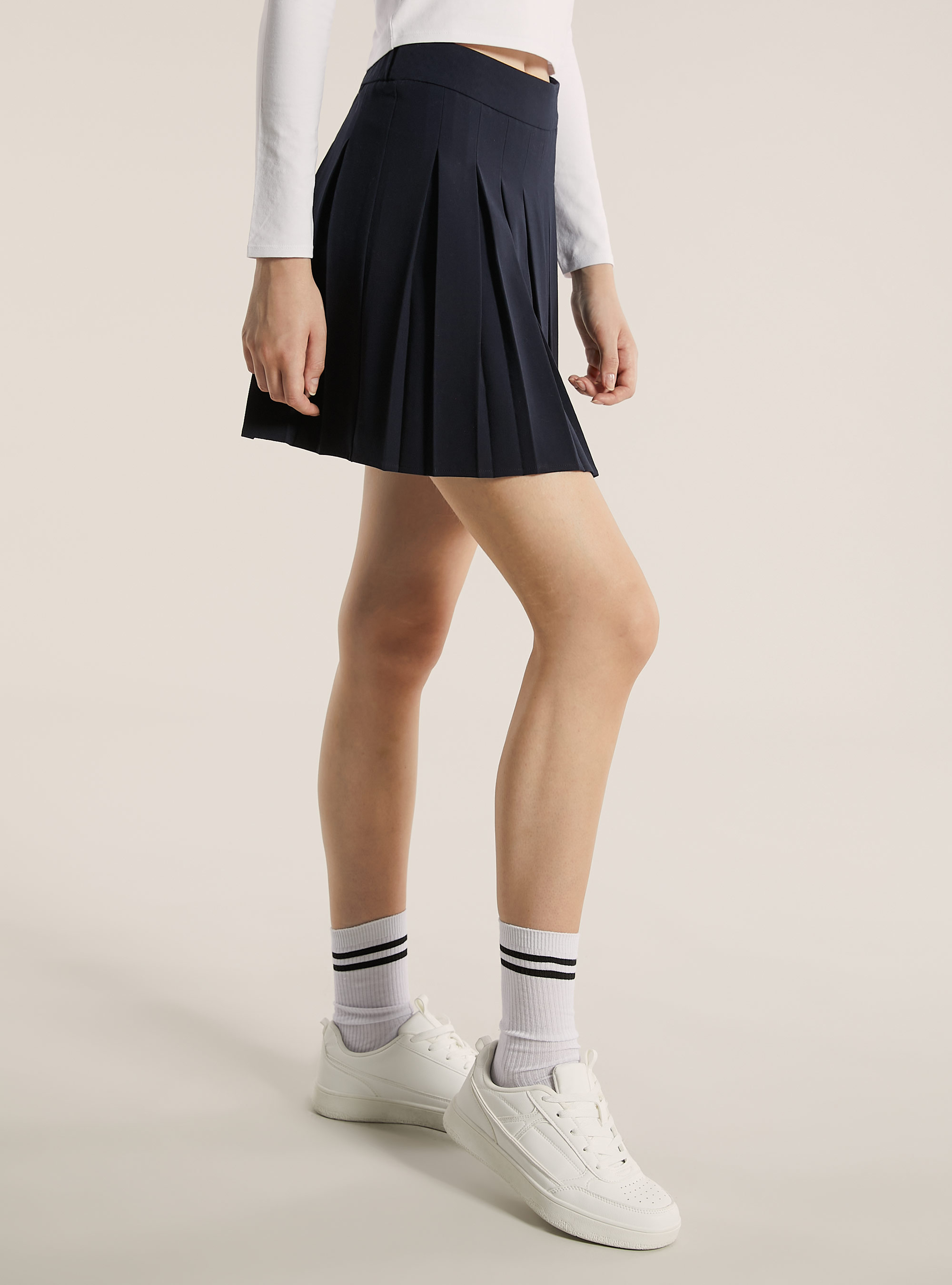 Gonna mini a pieghe tinta unita, NA1 NAVY DARK