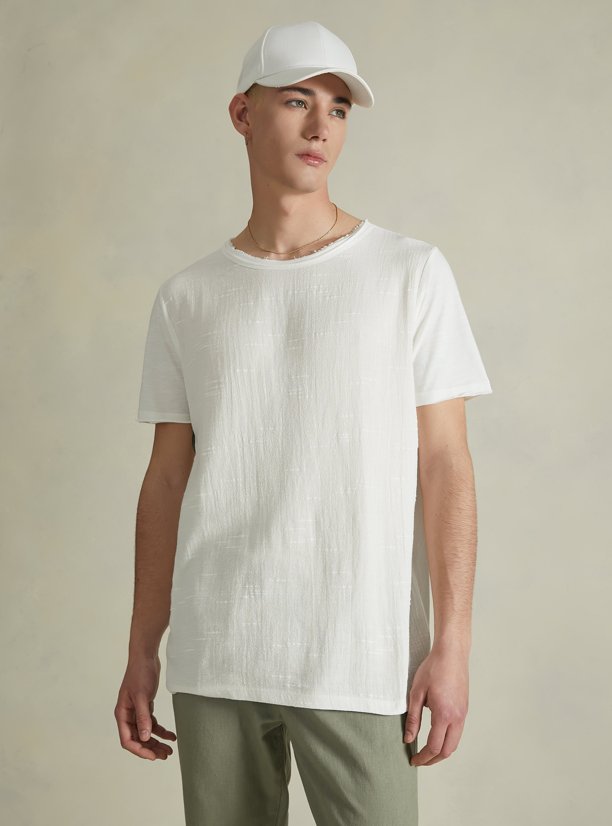 Linen blend short-sleeved T-shirt, WH2 WHITE