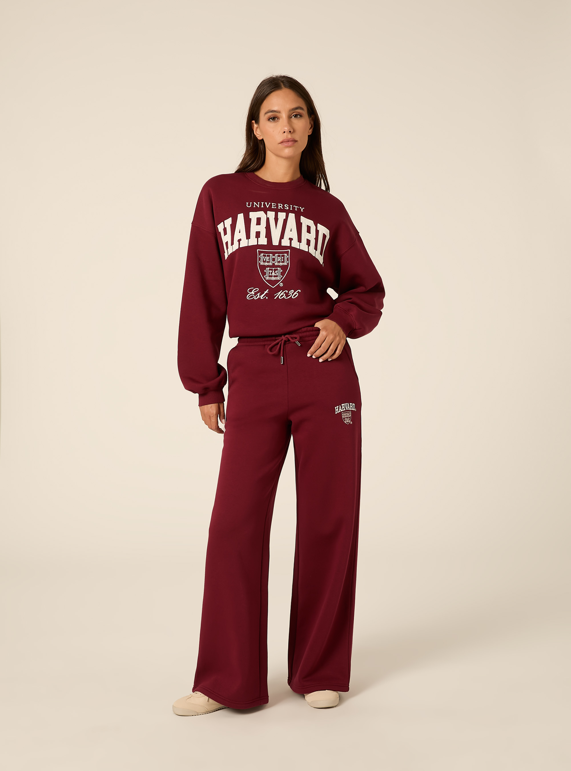 Pantaloni wide leg licenza harvard, BORDEAUX SCURO