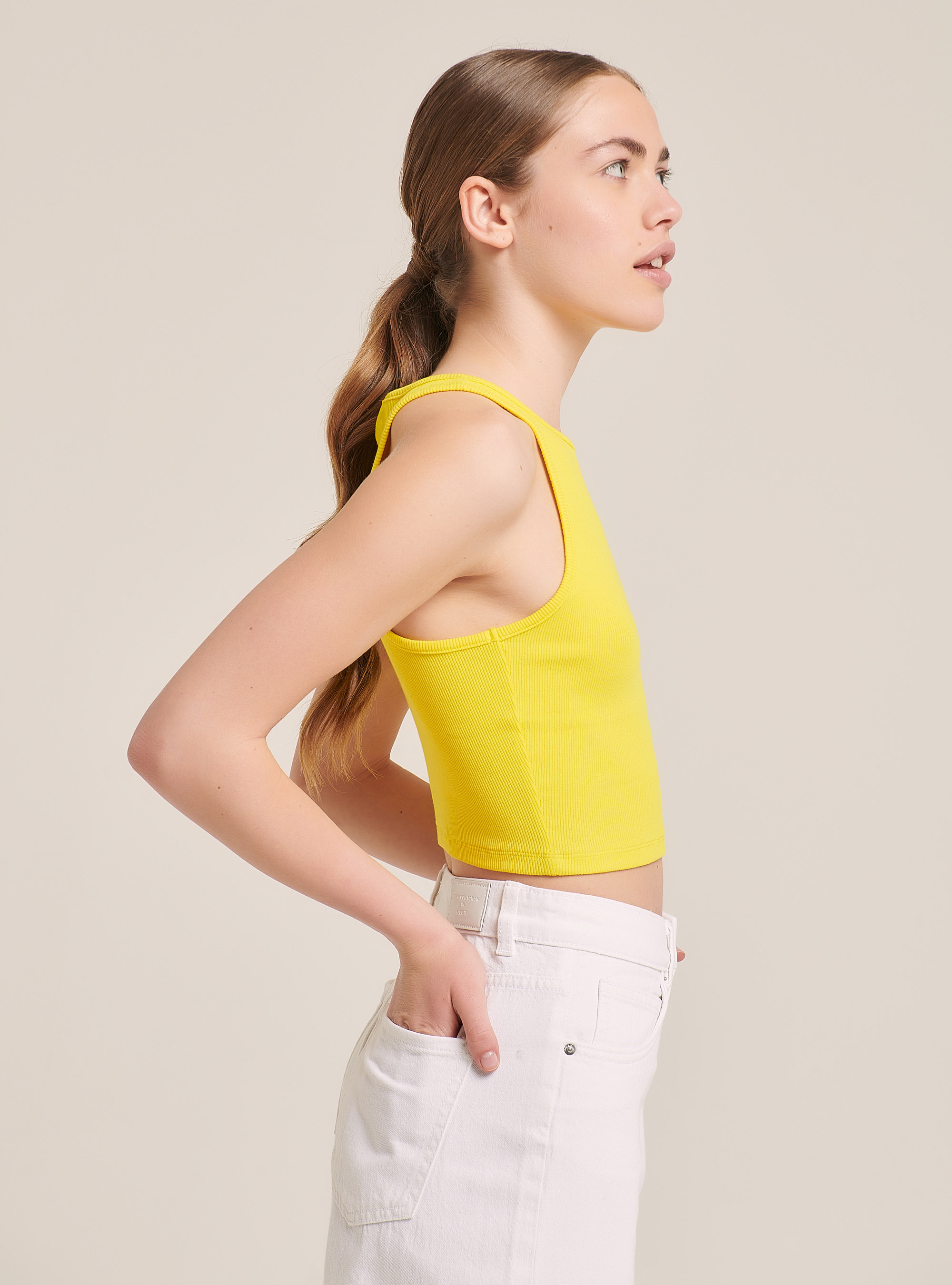 Crop top élastique en coton, C785 YELLOW