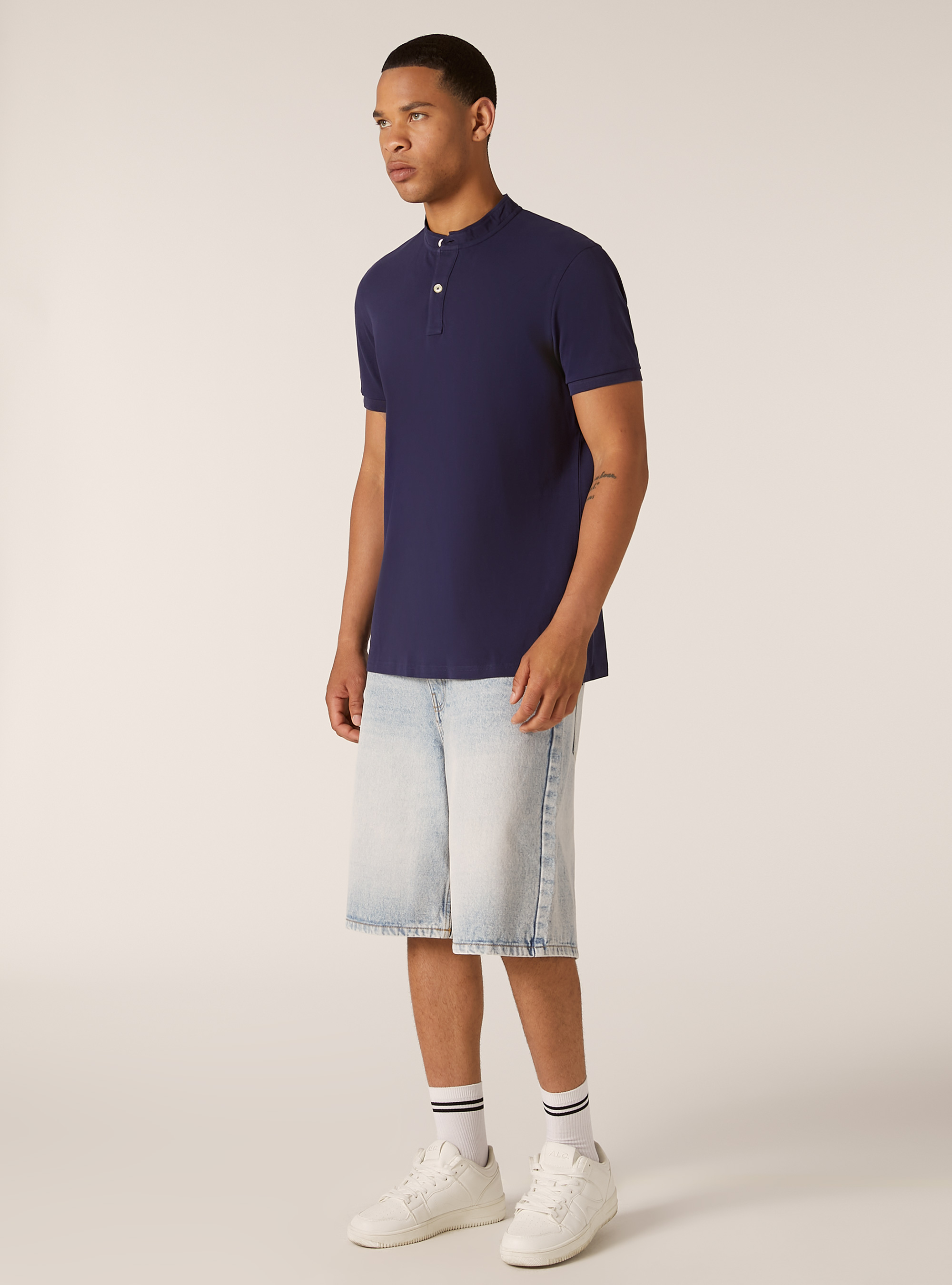 Cotton polo shirt with Korean collar, NA2 NAVY MEDIUM