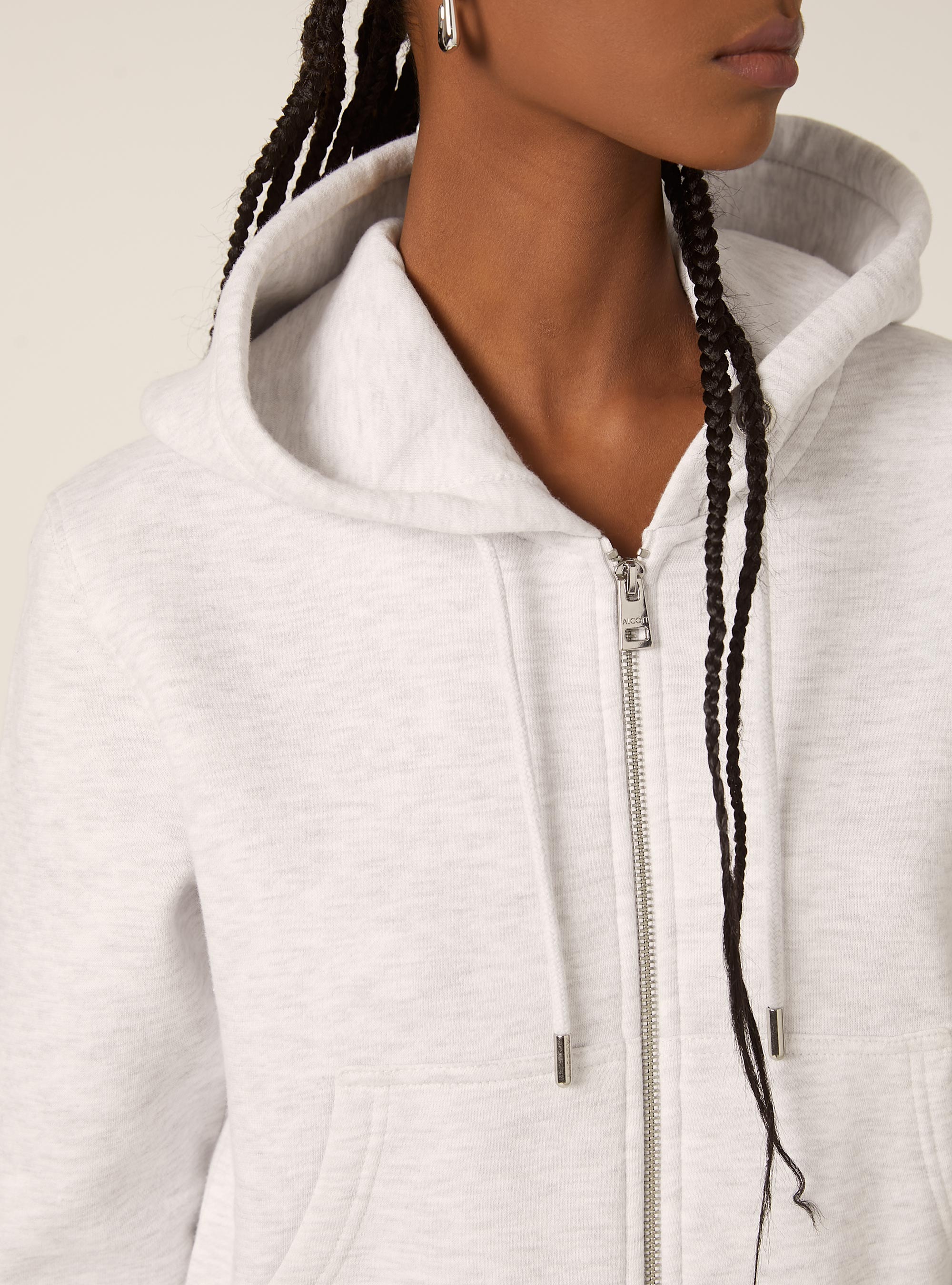 Sweat à capuche zippé court, MGY3 GREY MEL LIGHT