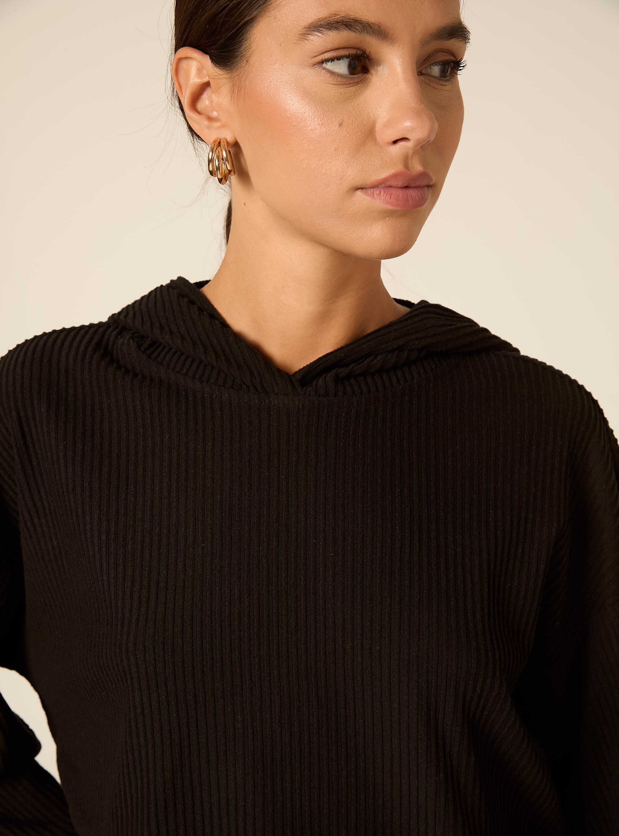 Felpa crop con cappuccio, BK1 BLACK
