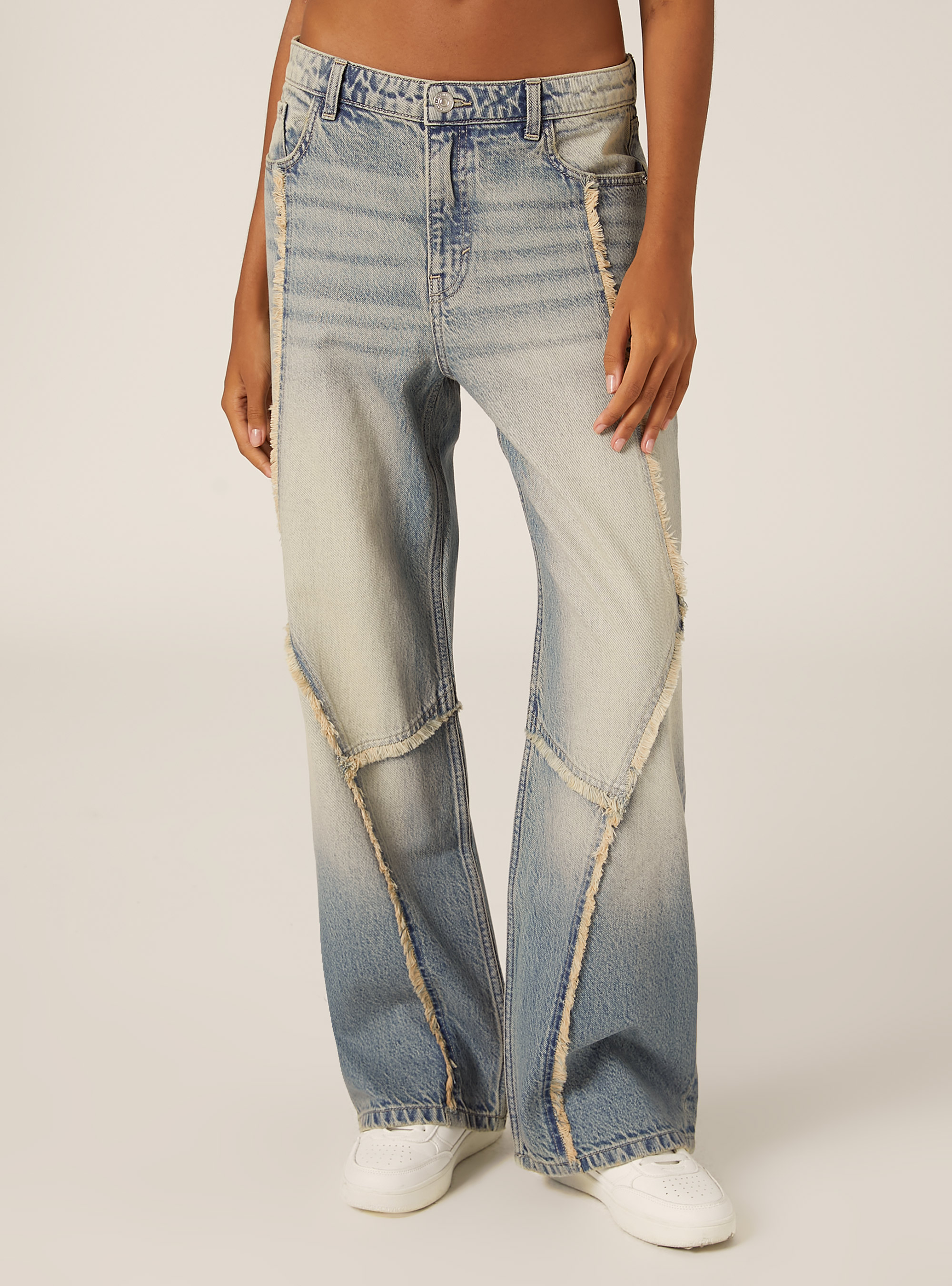 Jeans baggy con frange, D005 LIGHT BLUE