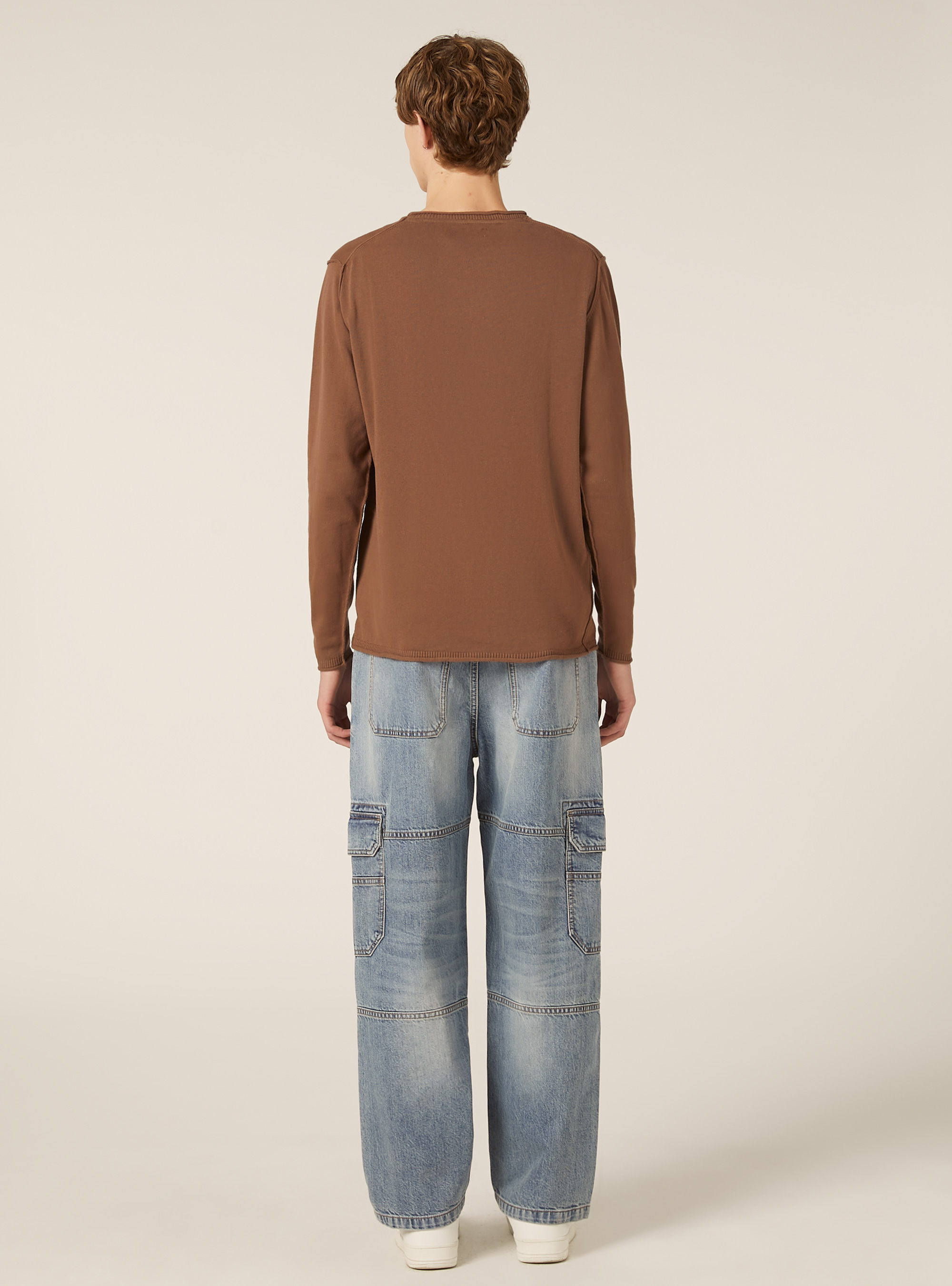 Raw cut pullover with roll neck, BR3 BROWN LIGHT