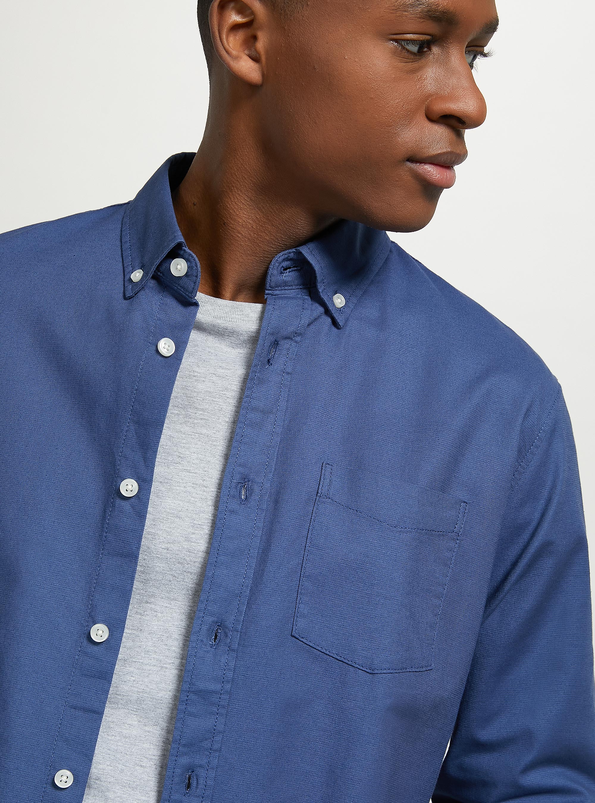 Plain-coloured cotton shirt, OB2 BLUE OIL MED.