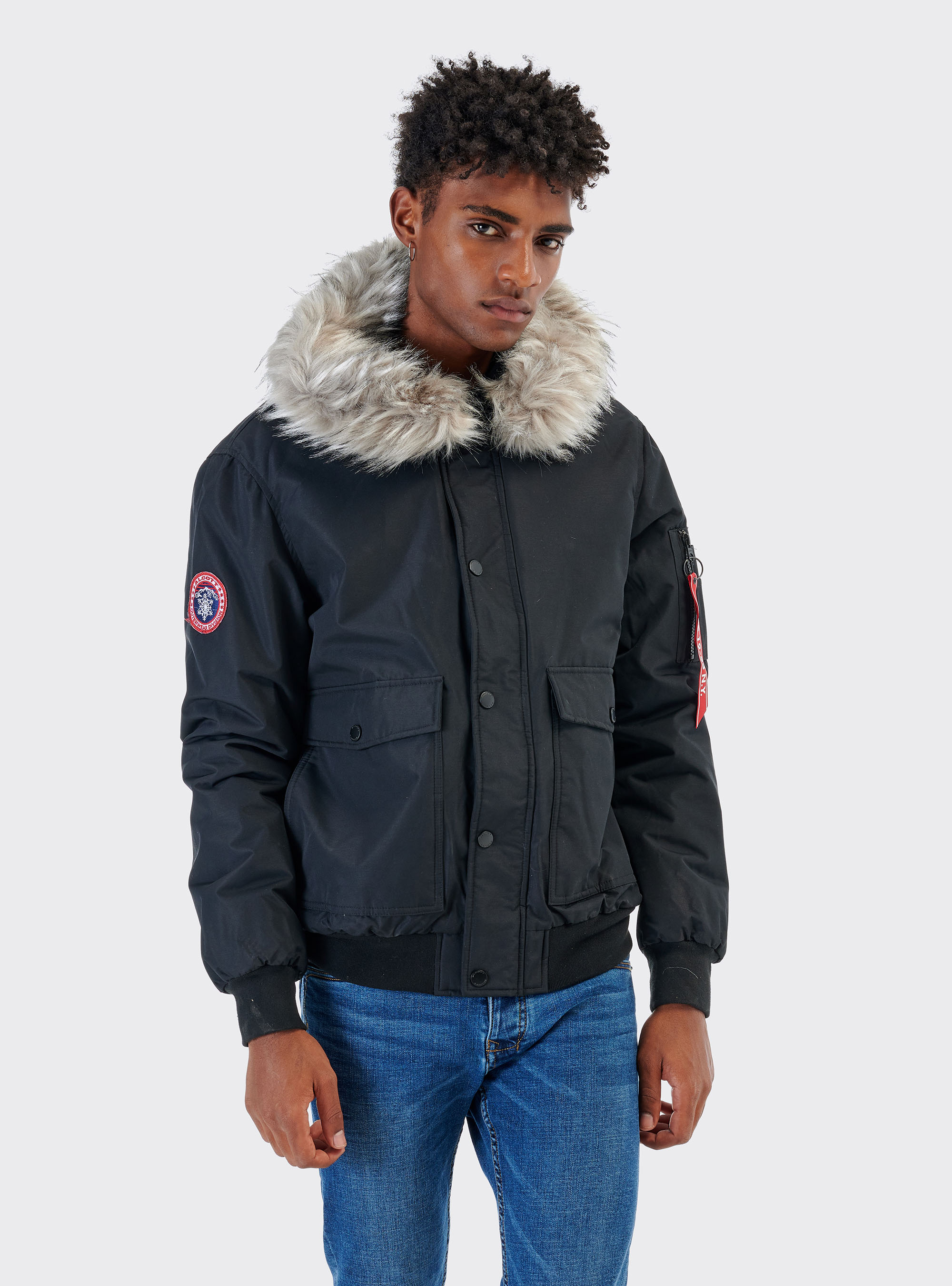 Giubbotto collo pelliccia, NERO